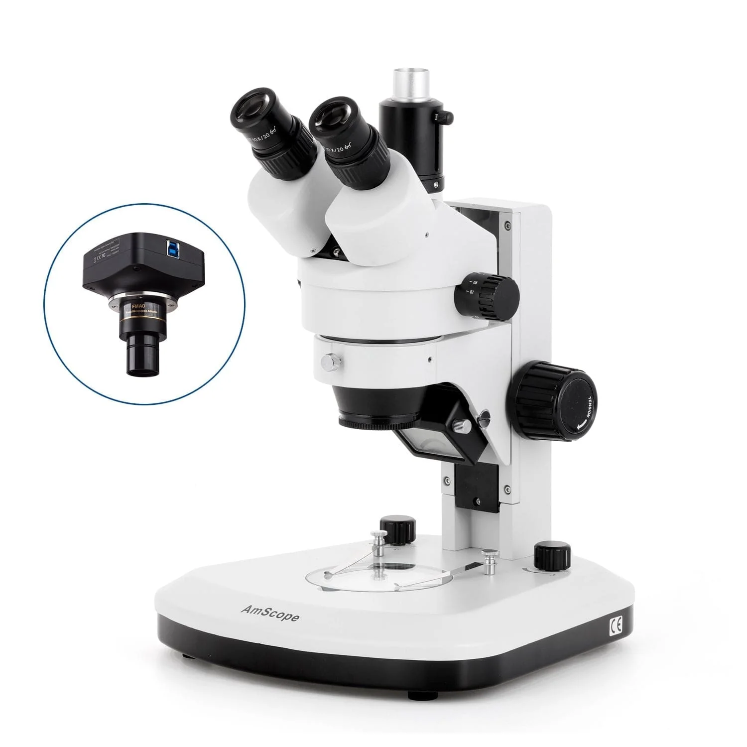 AmScope SM-1 Series Zoom Trinocular Stereo Microscope with Dual LED, Optional Digital Camera on Track Stand - Image 4