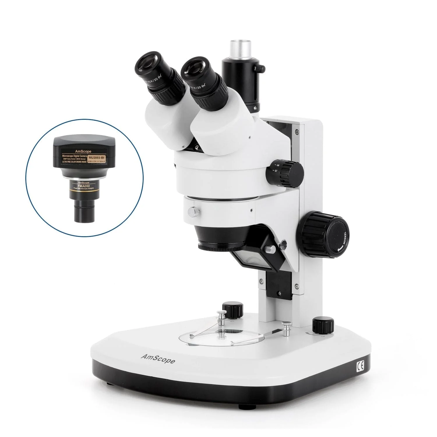 AmScope SM-1 Series Zoom Trinocular Stereo Microscope with Dual LED, Optional Digital Camera on Track Stand - Image 6