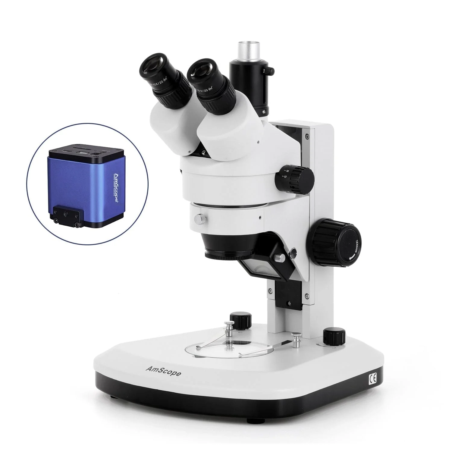 AmScope SM-1 Series Zoom Trinocular Stereo Microscope with Dual LED, HDMI Camera on Track Stand - Image 3