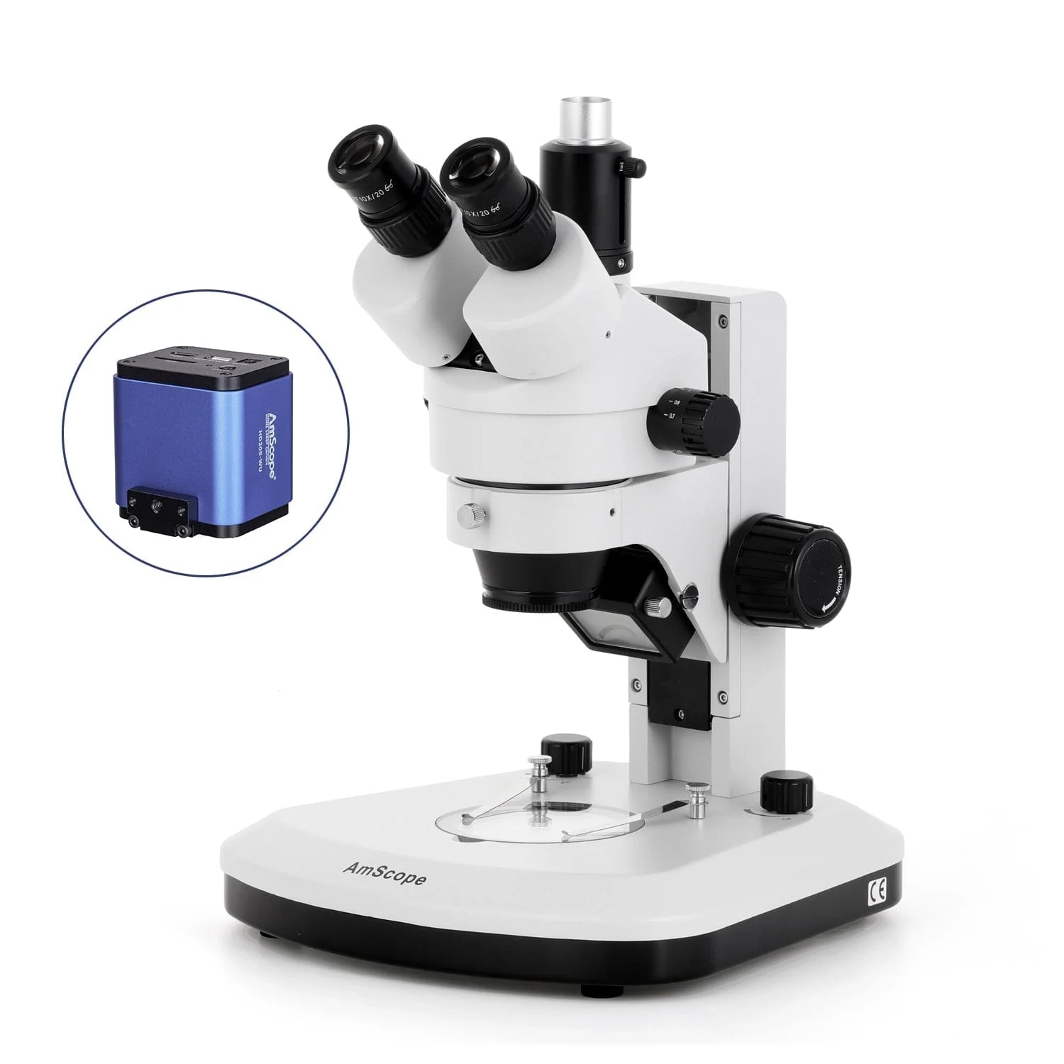 AmScope SM-1 Series Zoom Trinocular Stereo Microscope with Dual LED, HDMI Camera on Track Stand - Image 7