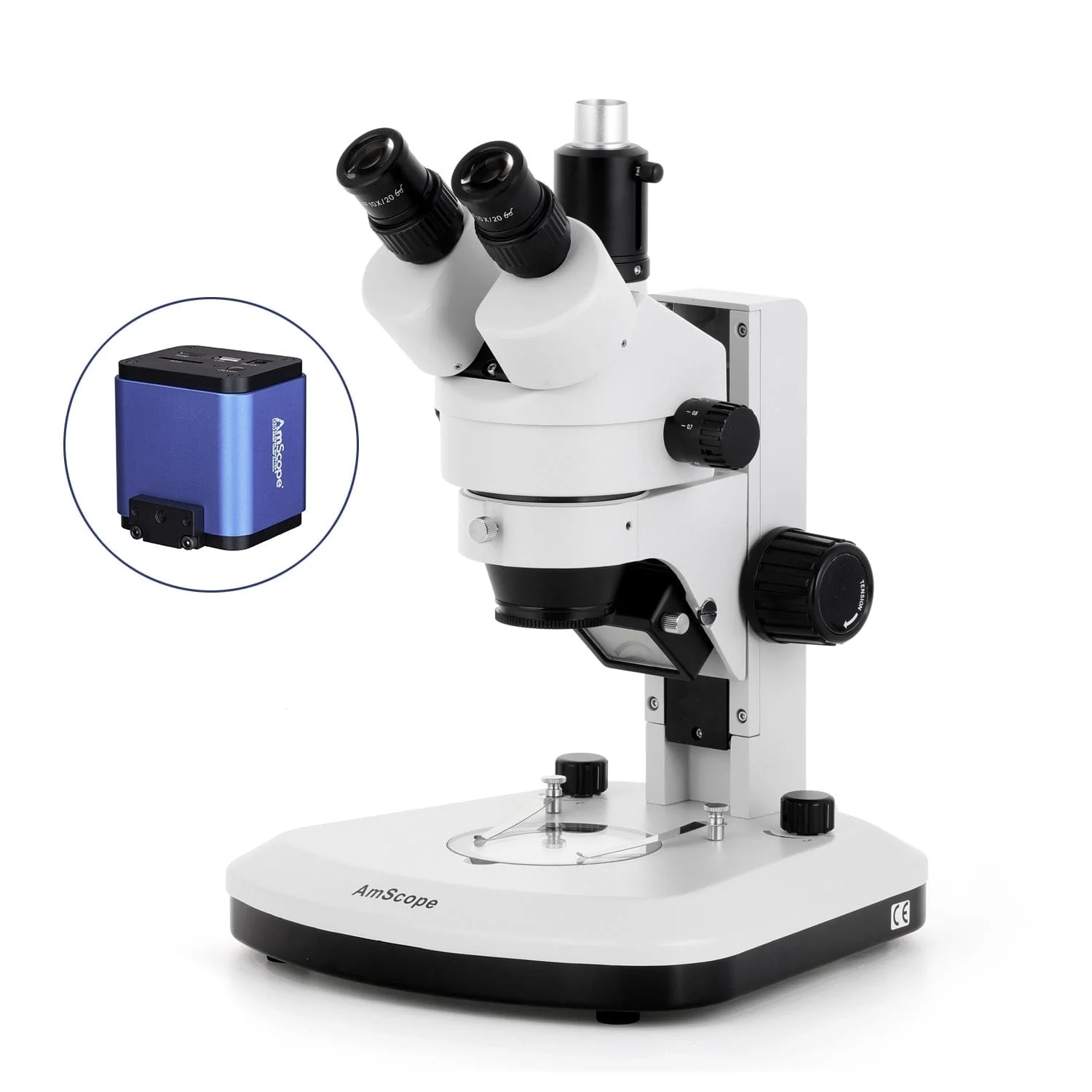 AmScope SM-1 Series Zoom Trinocular Stereo Microscope with Dual LED, HDMI Camera on Track Stand - Image 9
