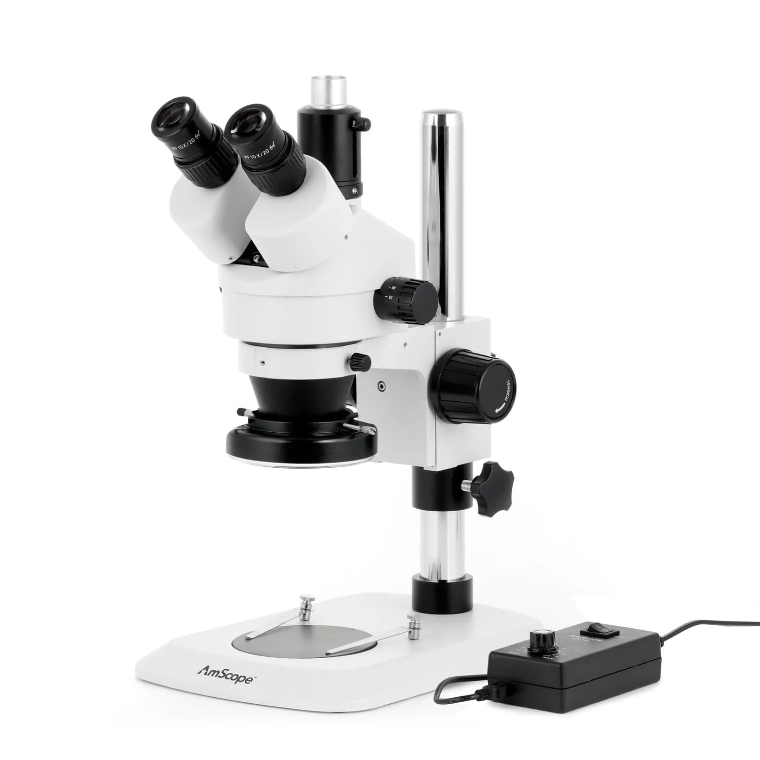 AmScope SM-1 Series Industrial Inspection Zoom Trinocular Stereo Microscope with 144 LED Ring Light and Auto Focus Camera on Pillar Stand with Small Base - Image 2