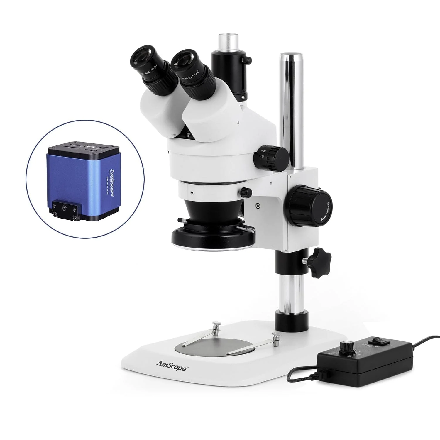 AmScope SM-1 Series Industrial Inspection Zoom Trinocular Stereo Microscope with 144 LED Ring Light and HDMI Camera on Pillar Stand with Small Base - Image 5