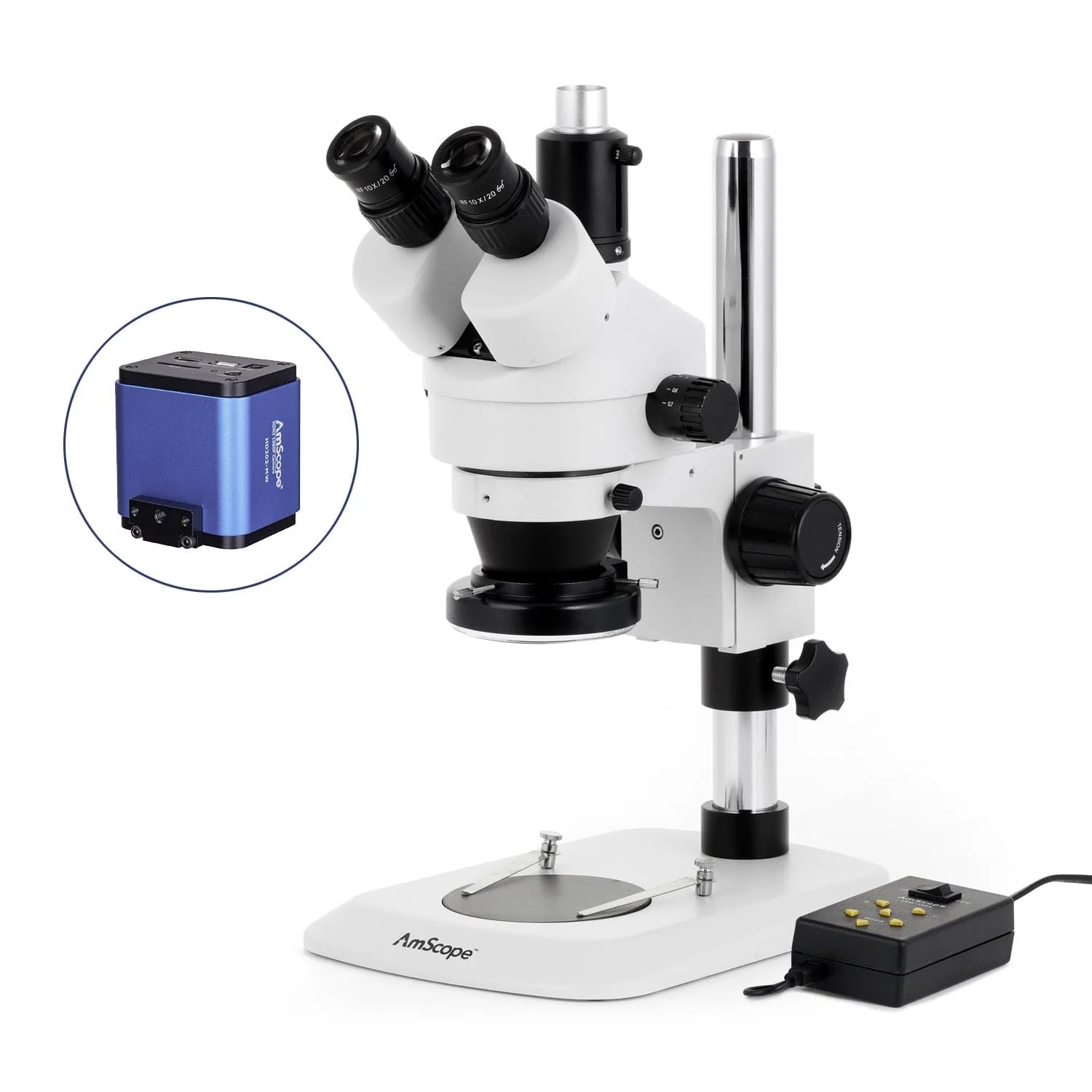 AmScope SM-1 Series Industrial Inspection Zoom Trinocular Stereo Microscope with Multi-Zone 144 LED and HDMI Camera on Pillar Stand with Small Base - Image 5