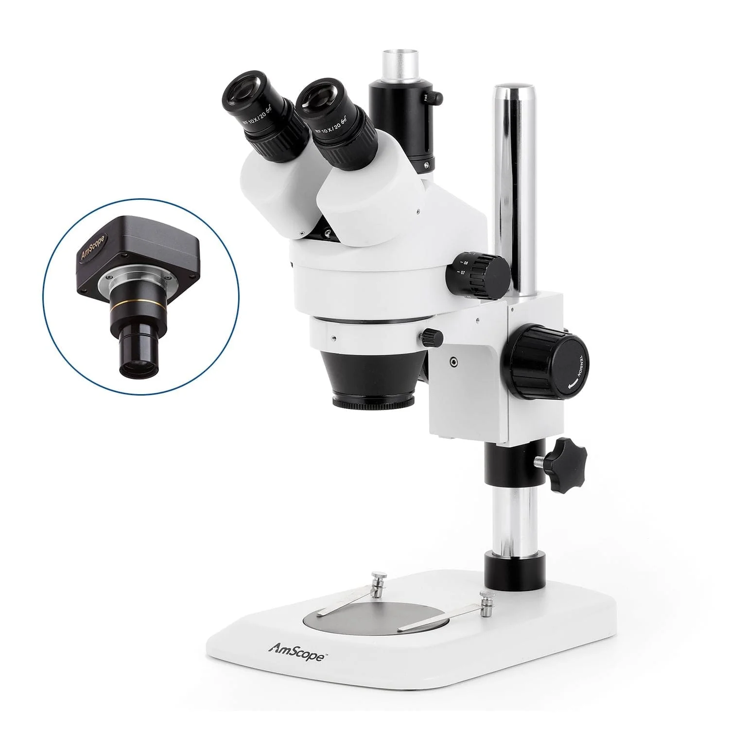 AmScope SM-1 Series Industrial Inspection Zoom Trinocular Stereo Microscope on Pillar Stand with Small Base - Image 2
