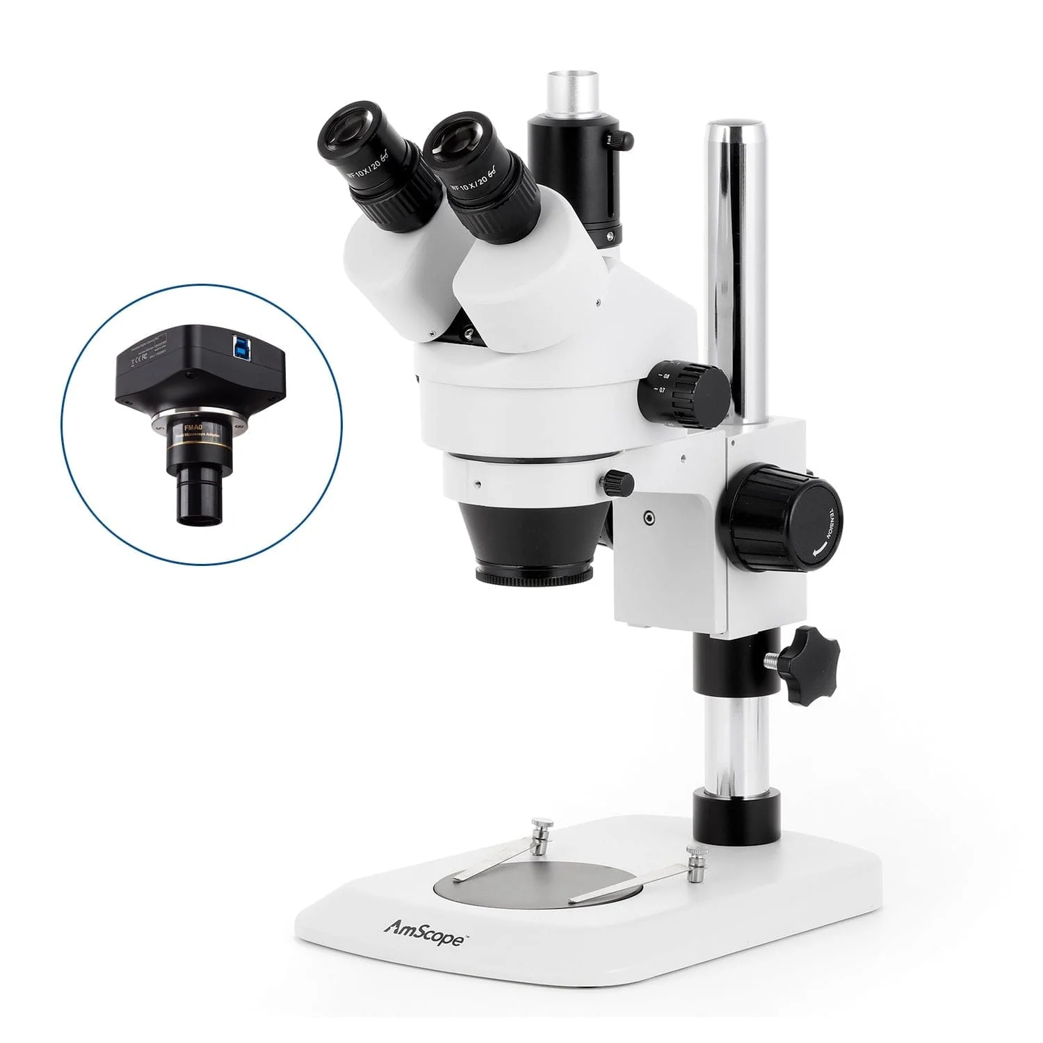 AmScope SM-1 Series Industrial Inspection Zoom Trinocular Stereo Microscope on Pillar Stand with Small Base - Image 4
