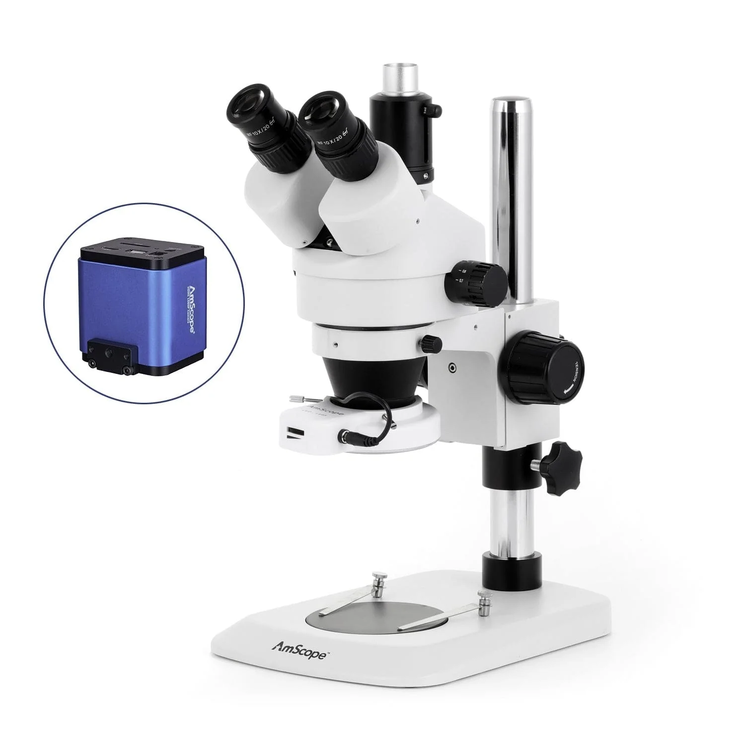 AmScope SM-1 Series Industrial Inspection Zoom Trinocular Stereo Microscope with 56 LED Compact Ring Light and HDMI Camera on Pillar Stand with Small Base - Image 3
