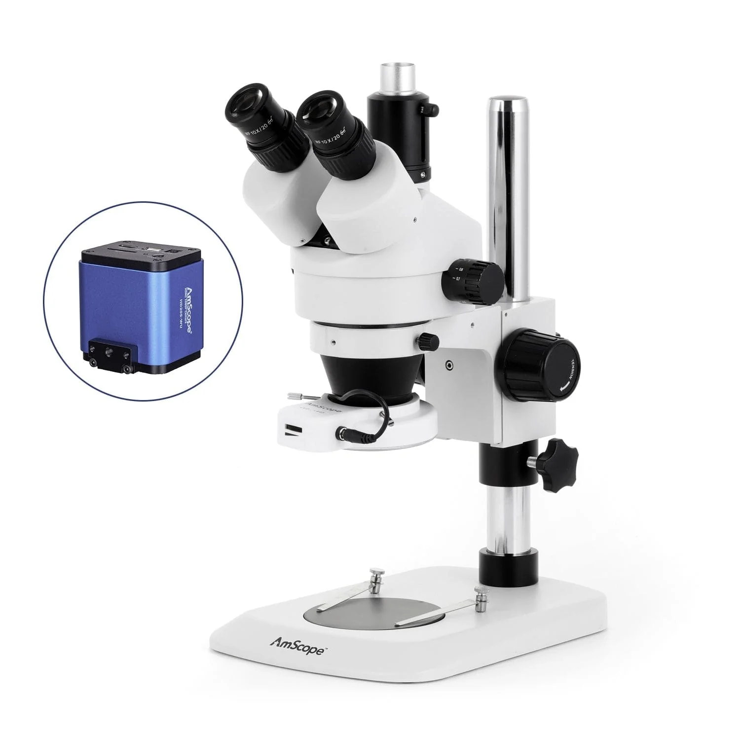 AmScope SM-1 Series Industrial Inspection Zoom Trinocular Stereo Microscope with 64 LED Compact Ring Light and HDMI Camera on Pillar Stand with Small Base - Image 7