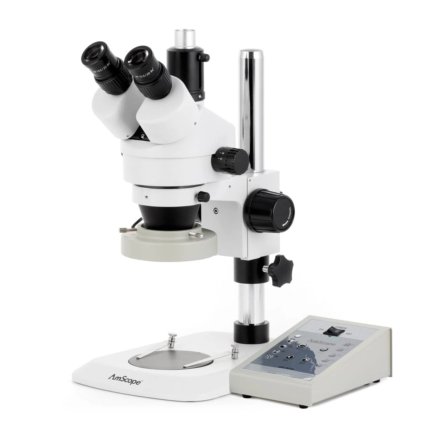 AmScope SM-1 Series Industrial Inspection Zoom Trinocular Stereo Microscope with 80 LED Direction Variable Ring Light and HDMI Camera on Pillar Stand with Small Base - Image 2