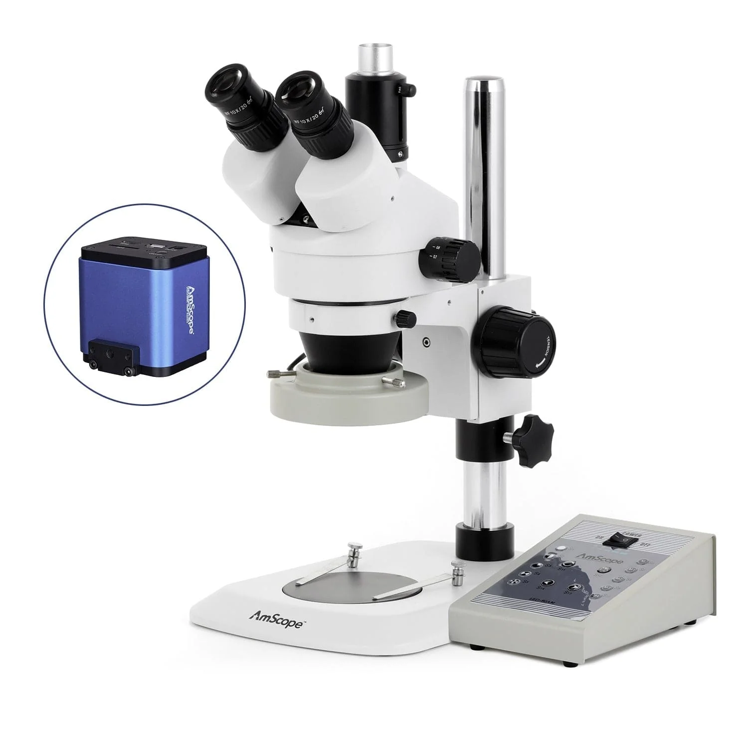 AmScope SM-1 Series Industrial Inspection Zoom Trinocular Stereo Microscope with 80 LED Direction Variable Ring Light and HDMI Camera on Pillar Stand with Small Base - Image 9