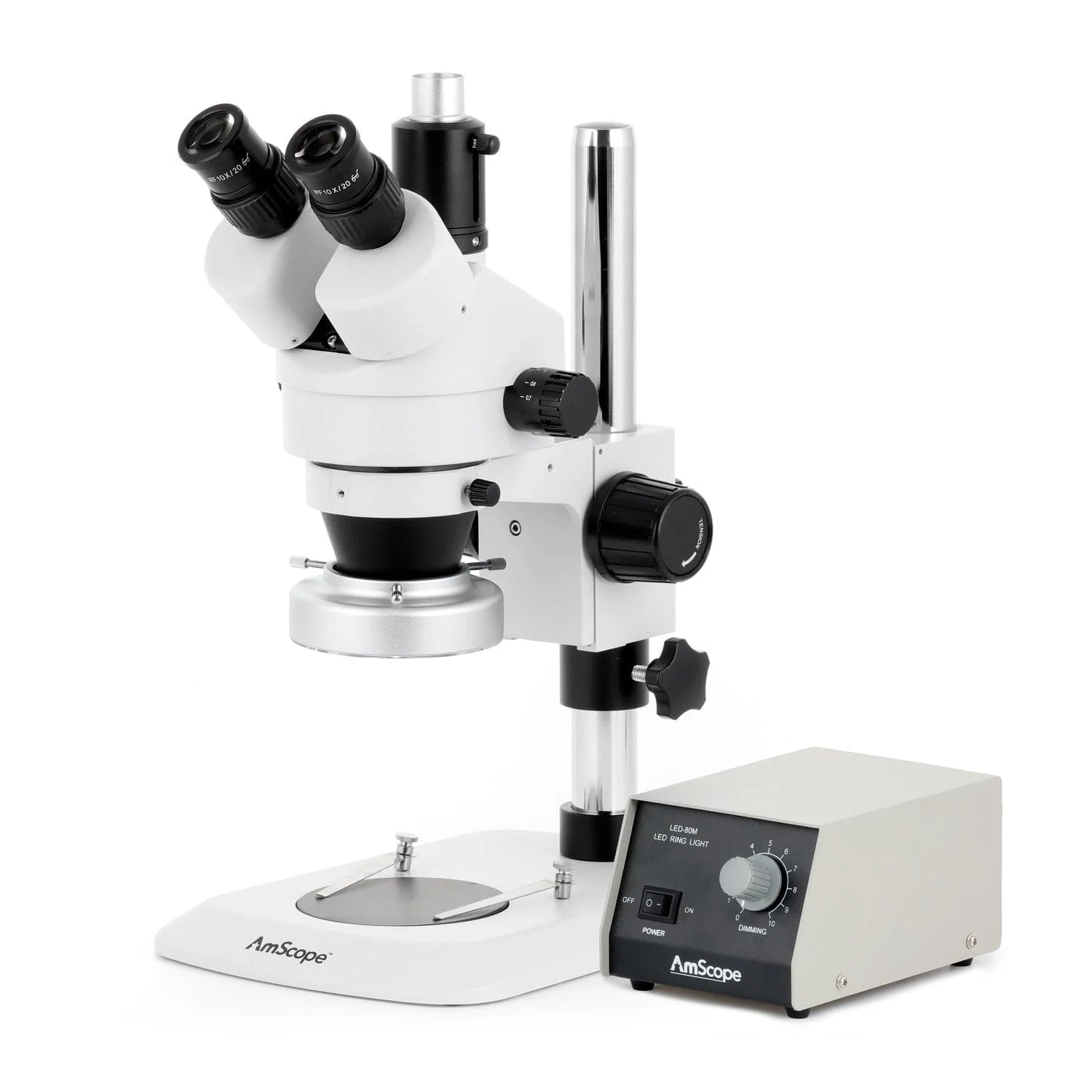 AmScope SM-1 Series Industrial Inspection Zoom Trinocular Stereo Microscope with Heavy Duty 80 LED Ring Light and Auto Focus Camera on Pillar Stand with Small Base - Image 2