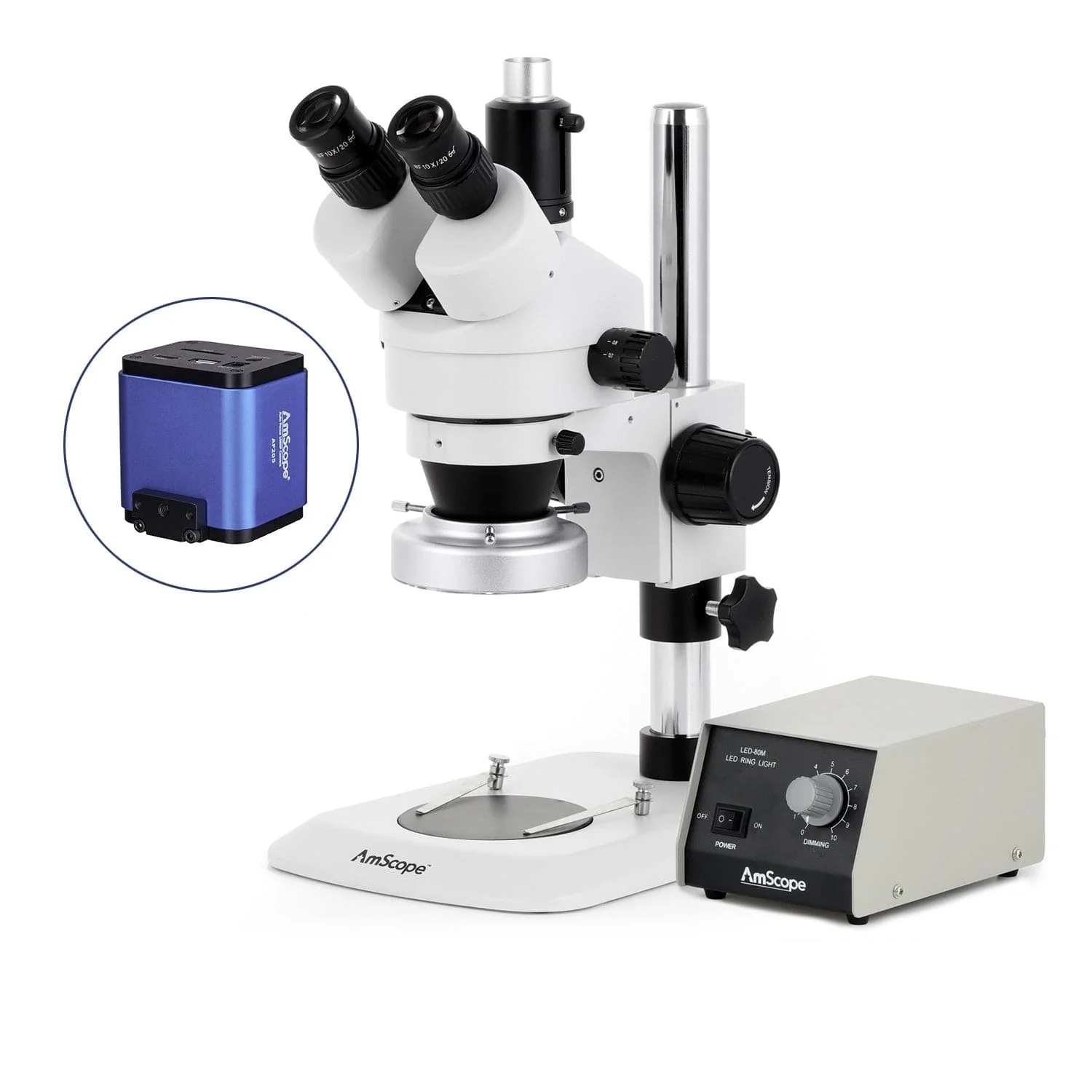 AmScope SM-1 Series Industrial Inspection Zoom Trinocular Stereo Microscope with Heavy Duty 80 LED Ring Light and Auto Focus Camera on Pillar Stand with Small Base - Image 7
