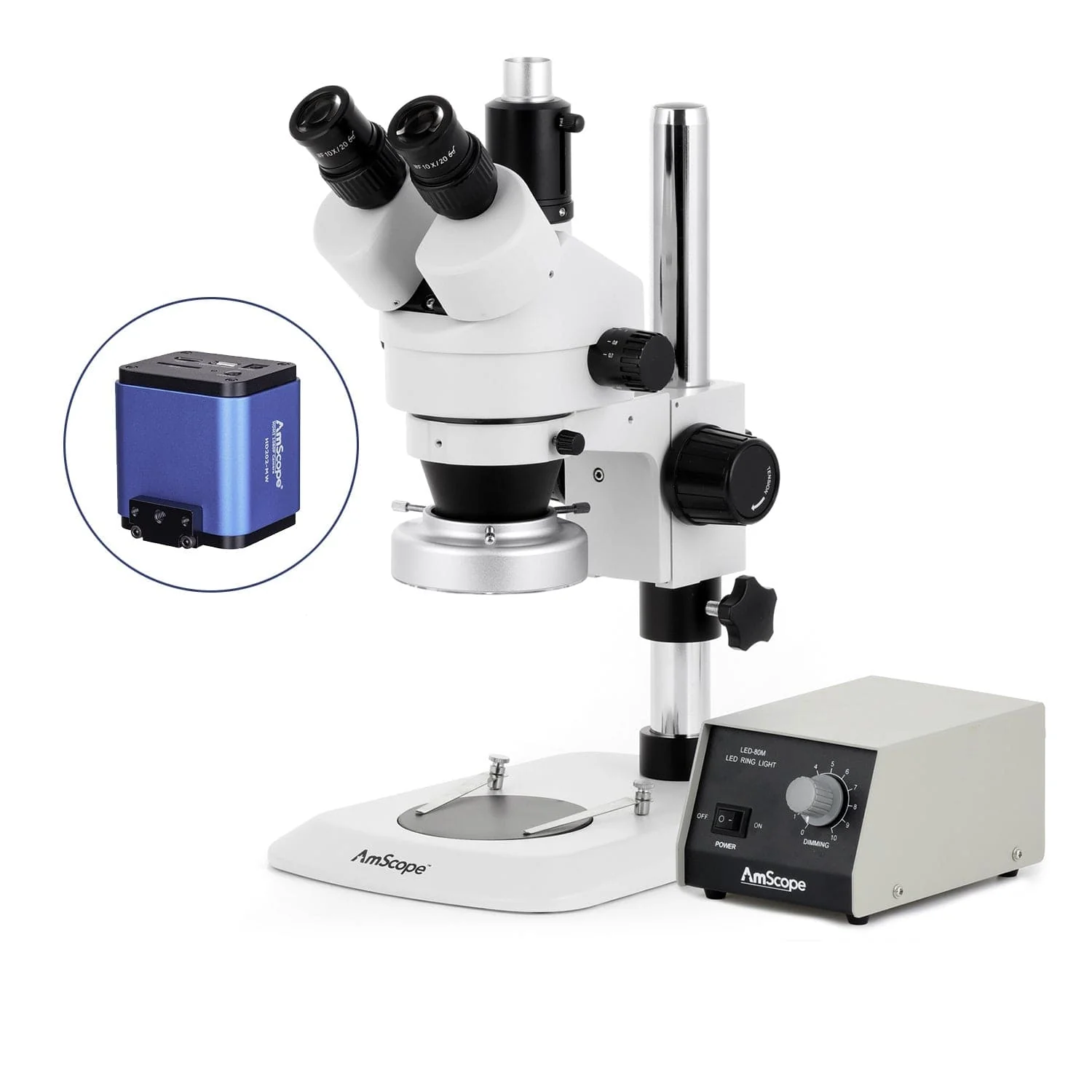 AmScope SM-1 Series Industrial Inspection Zoom Trinocular Stereo Microscope with Heavy Duty 80 LED Ring Light and HDMI Camera on Pillar Stand with Small Base - Image 5