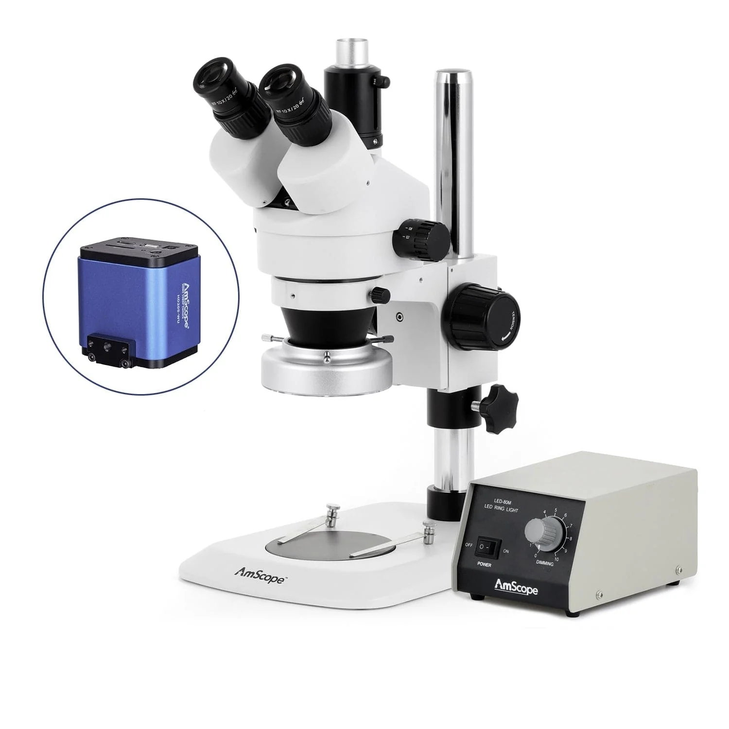 AmScope SM-1 Series Industrial Inspection Zoom Trinocular Stereo Microscope with Heavy Duty 80 LED Ring Light and HDMI Camera on Pillar Stand with Small Base - Image 7