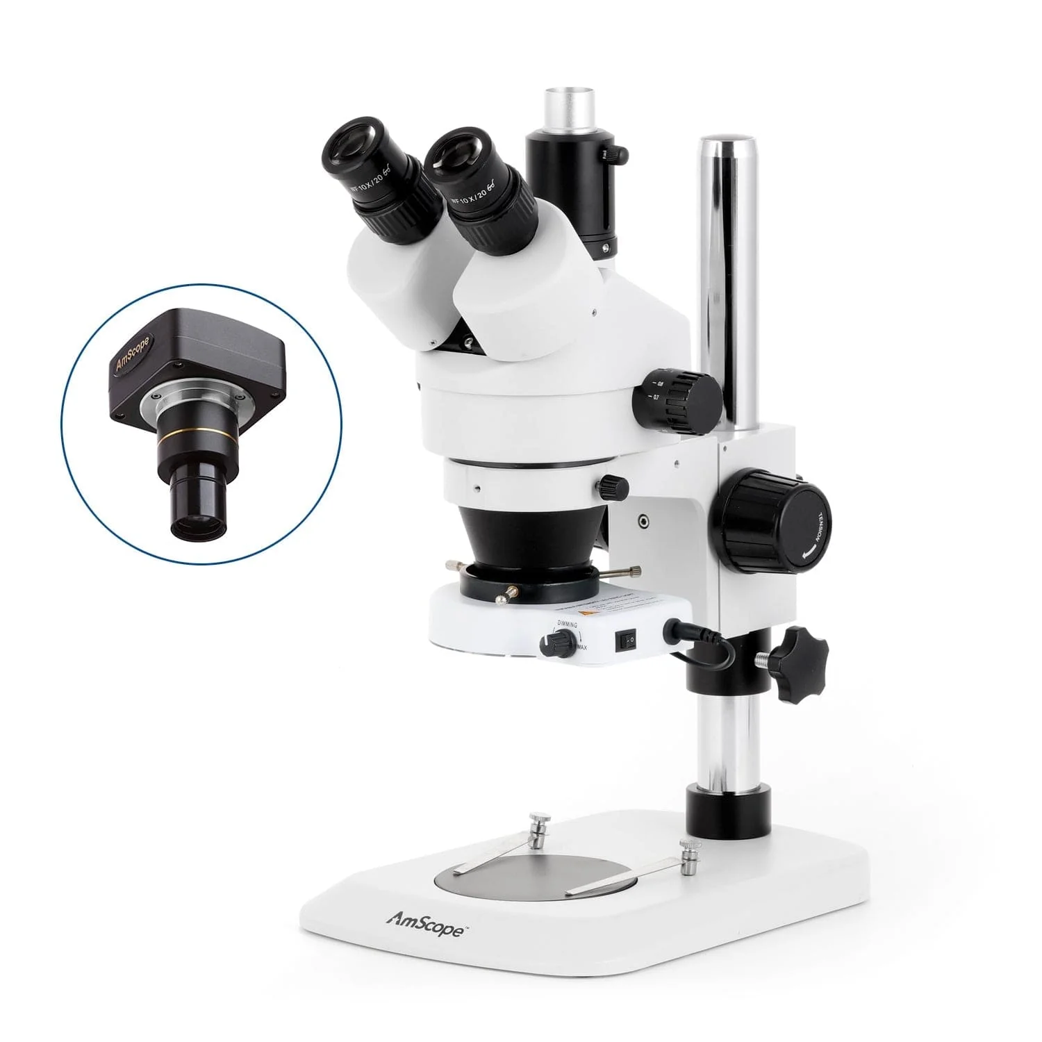 AmScope SM-1 Series Industrial Inspection Zoom Trinocular Stereo Microscope with 80 LED Compact Ring Light and Optional Digital Camera on Pillar Stand with Small Base - Image 2