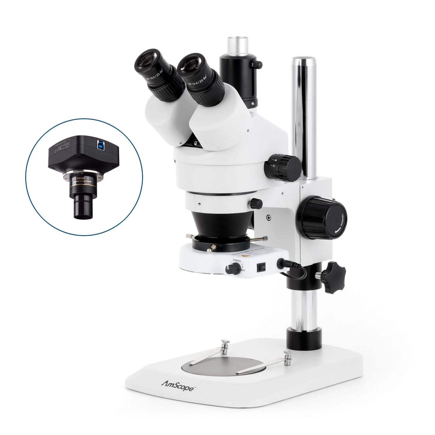 AmScope SM-1 Series Industrial Inspection Zoom Trinocular Stereo Microscope with 80 LED Compact Ring Light and Optional Digital Camera on Pillar Stand with Small Base - Image 4