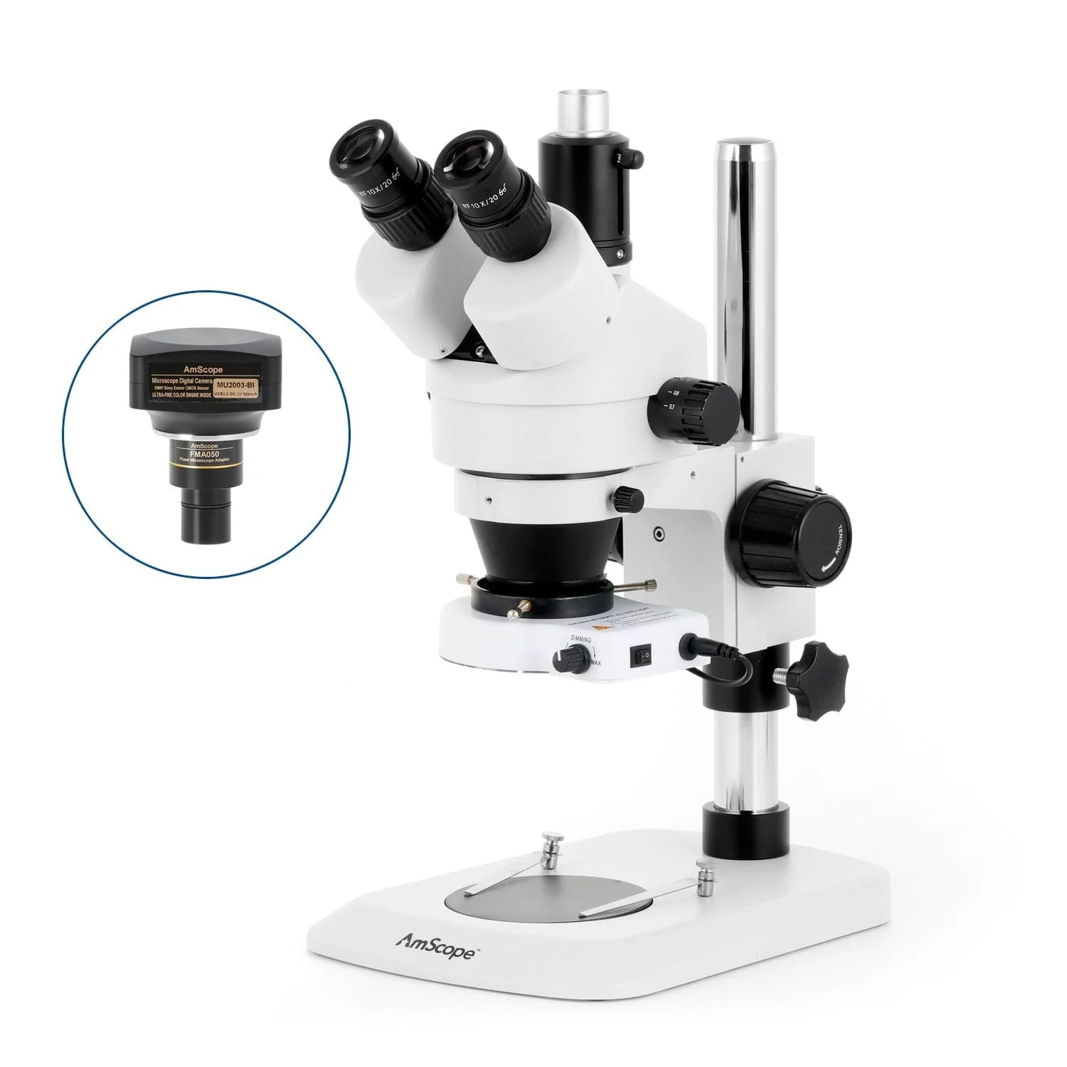 AmScope SM-1 Series Industrial Inspection Zoom Trinocular Stereo Microscope with 80 LED Compact Ring Light and Optional Digital Camera on Pillar Stand with Small Base - Image 6