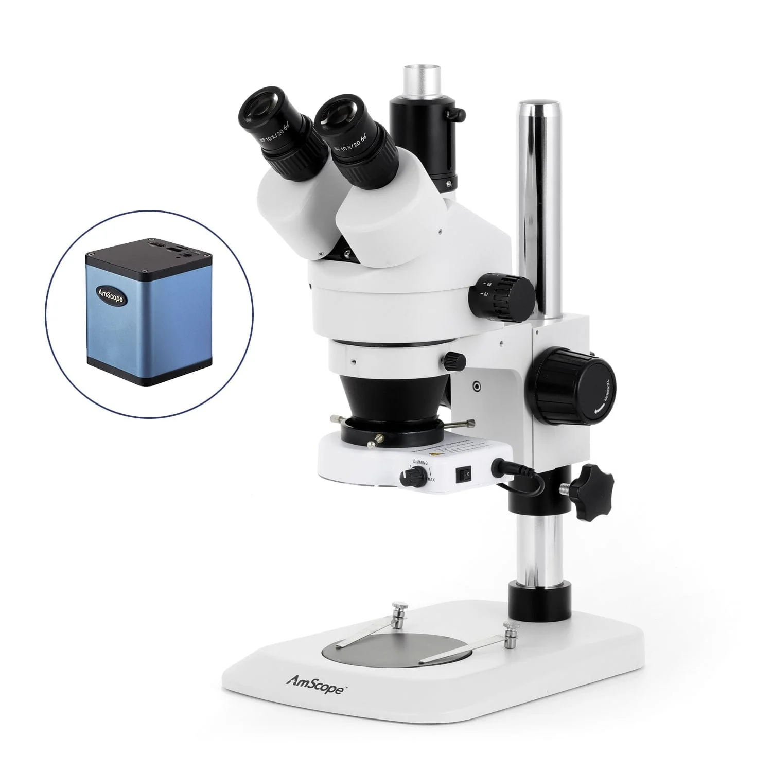 AmScope SM-1 Series Industrial Inspection Zoom Trinocular Stereo Microscope with 80 LED Compact Ring Light and Auto Focus Camera on Pillar Stand with Small Base - Image 3