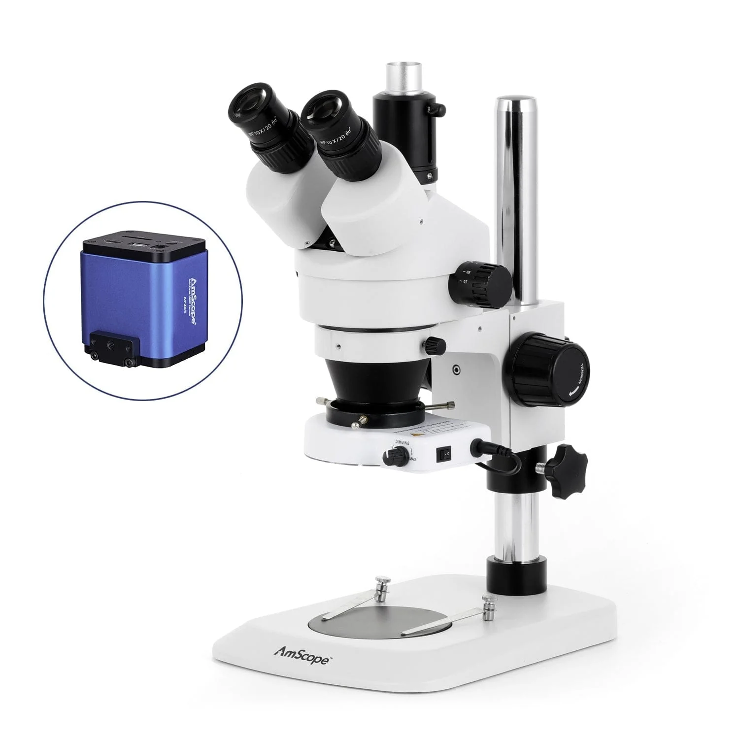 AmScope SM-1 Series Industrial Inspection Zoom Trinocular Stereo Microscope with 80 LED Compact Ring Light and Auto Focus Camera on Pillar Stand with Small Base - Image 7