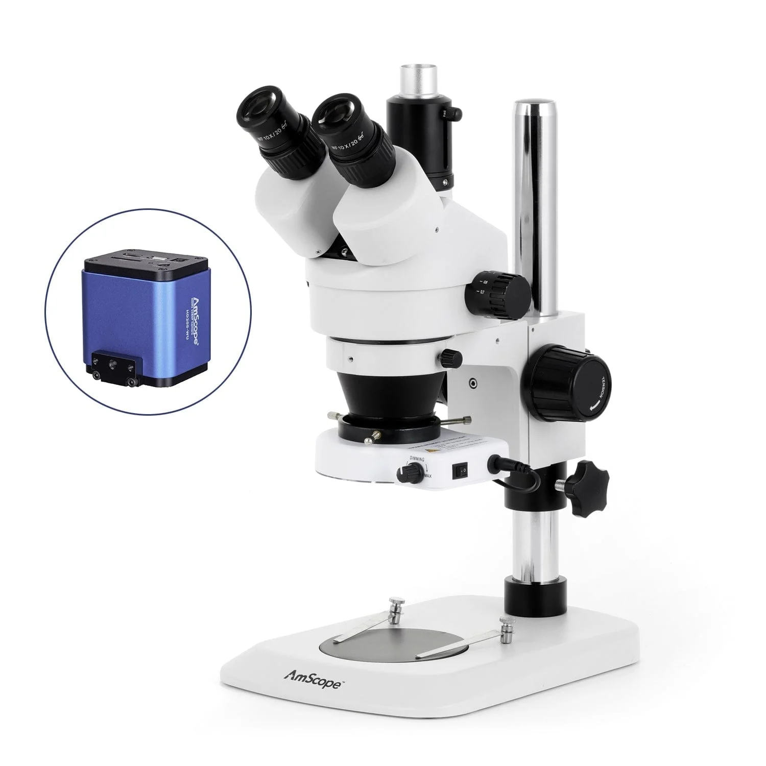 AmScope SM-1 Series Industrial Inspection Zoom Trinocular Stereo Microscope with 80 LED Compact Ring Light and HDMI Camera on Pillar Stand with Small Base - Image 7