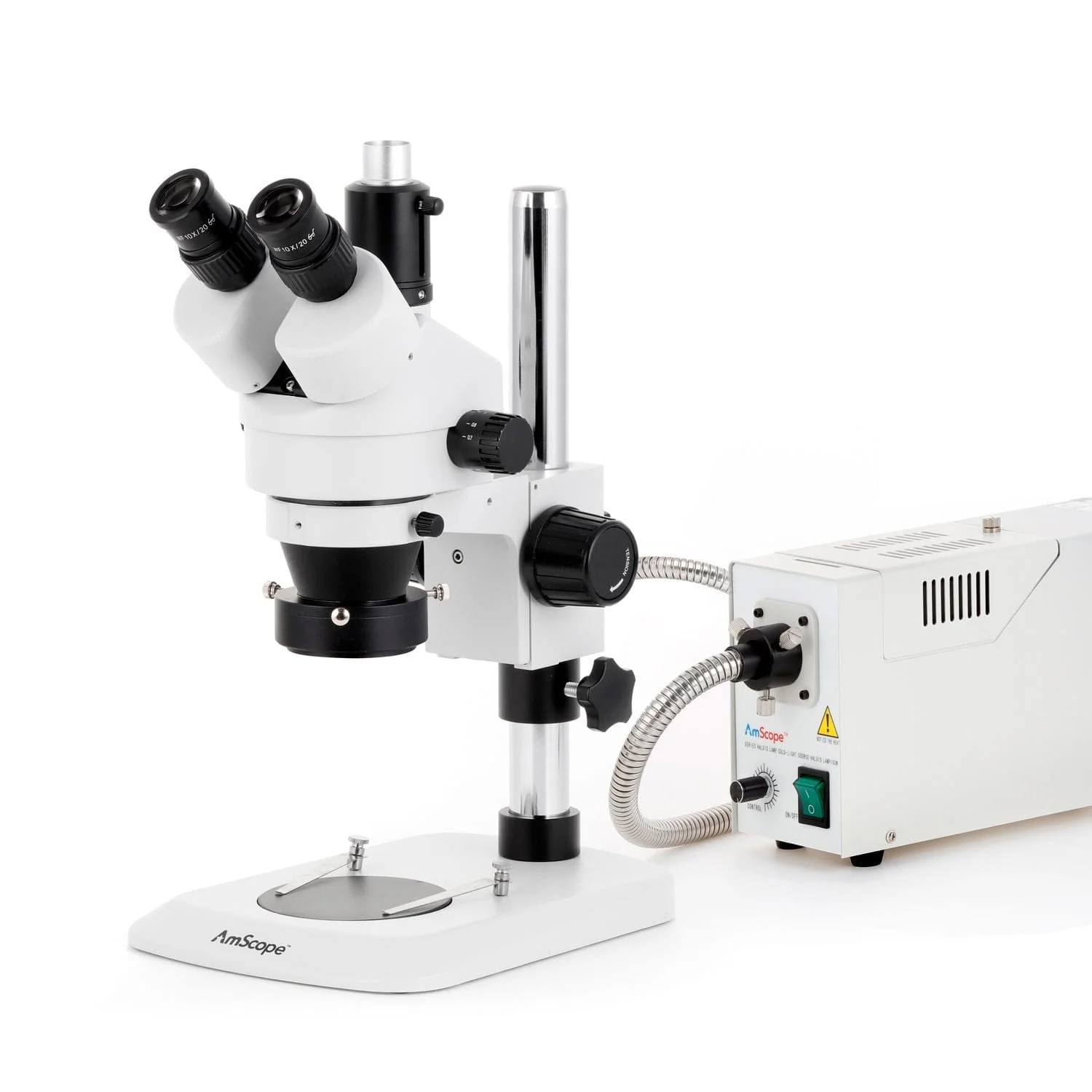 AmScope SM-1 Series Industrial Inspection Zoom Trinocular Stereo Microscope with 150W Halogen Ring Light and HDMI Camera on Pillar Stand with Small Base - Image 2
