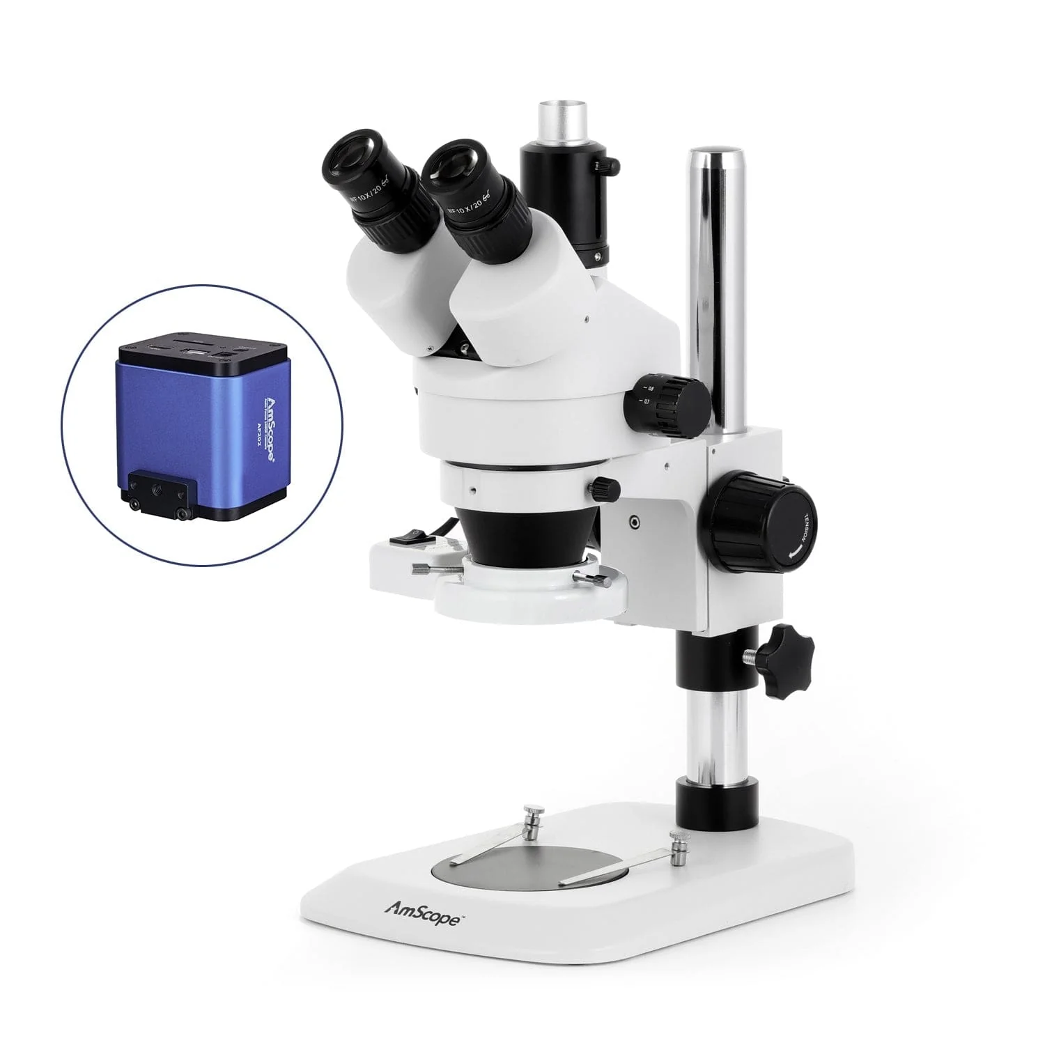 AmScope SM-1 Series Industrial Inspection Zoom Trinocular Stereo Microscope with 8W Fluorescent Ring Light and Auto Focus Camera on Pillar Stand with Small Base - Image 5
