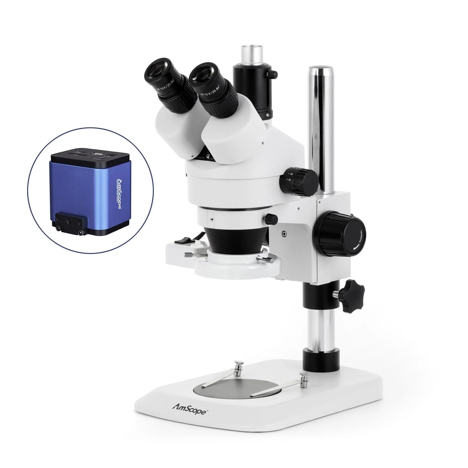 AmScope SM-1 Series Industrial Inspection Zoom Trinocular Stereo Microscope with 8W Fluorescent Ring Light and HDMI Camera on Pillar Stand with Small Base - Image 9