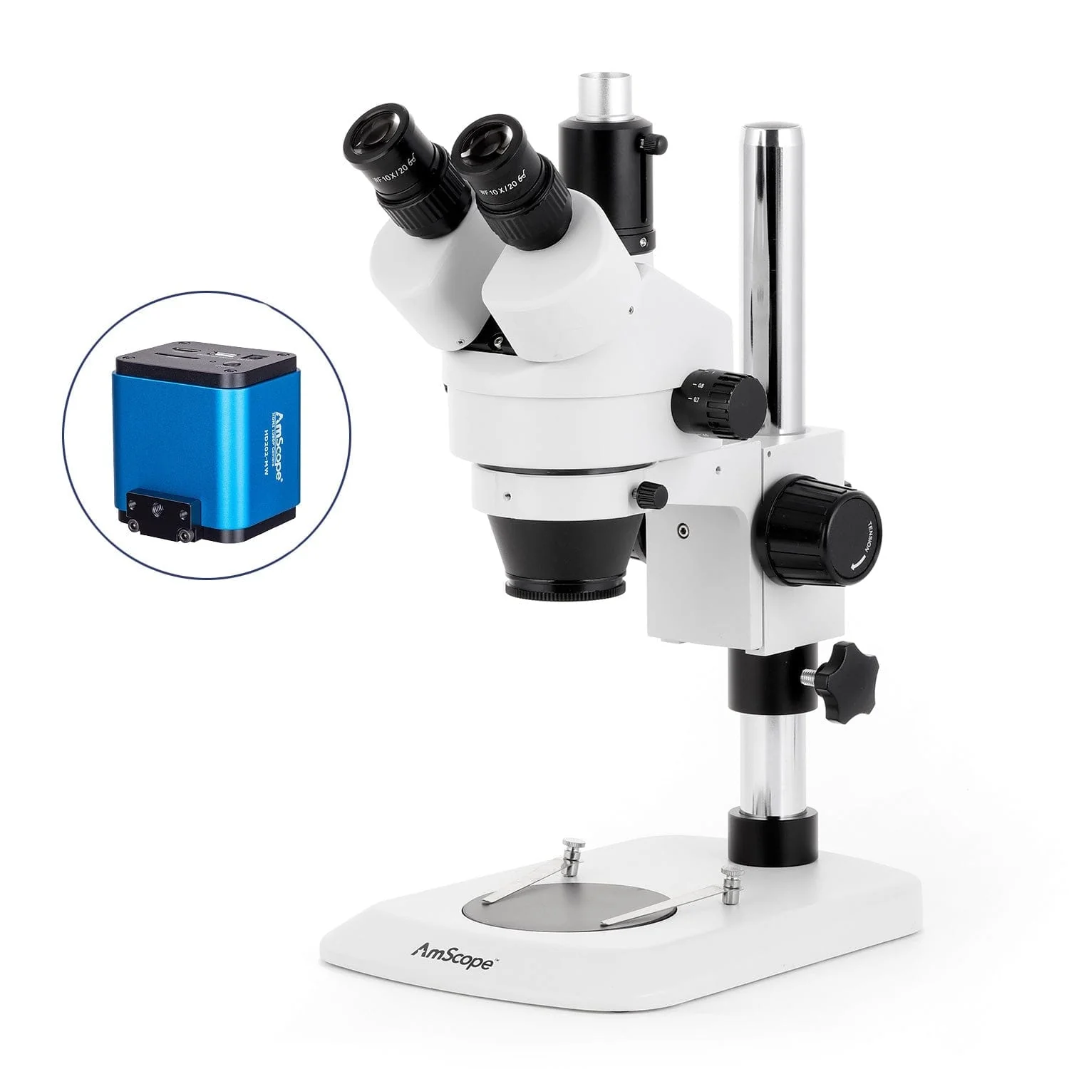 AmScope SM-1 Series Industrial Inspection Zoom Trinocular Stereo Microscope with HDMI Camera on Pillar Stand with Small Base - Image 4