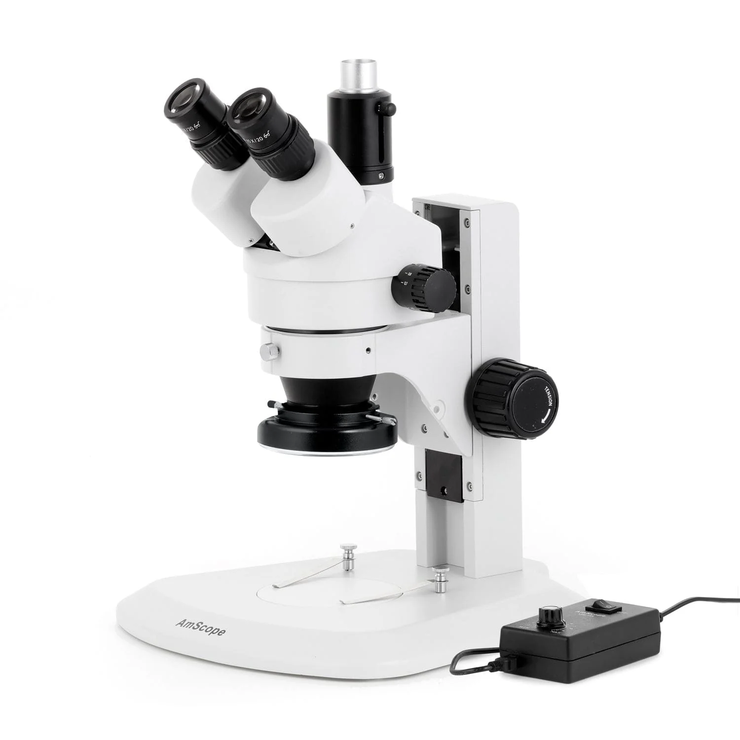 AmScope SM-1 Series Zoom Trinocular Stereo Microscope with 144 LED Ring Light and Auto Focus Camera on Track Stand - Image 2