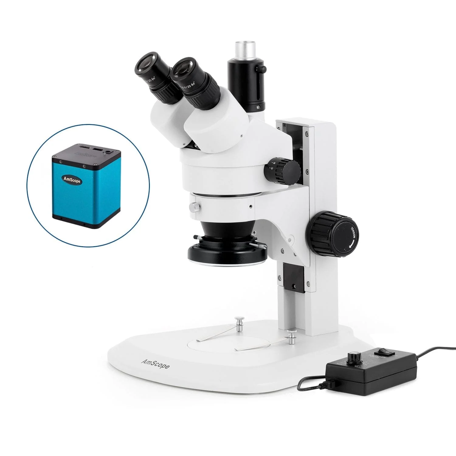 AmScope SM-1 Series Zoom Trinocular Stereo Microscope with 144 LED Ring Light and Auto Focus Camera on Track Stand - Image 3
