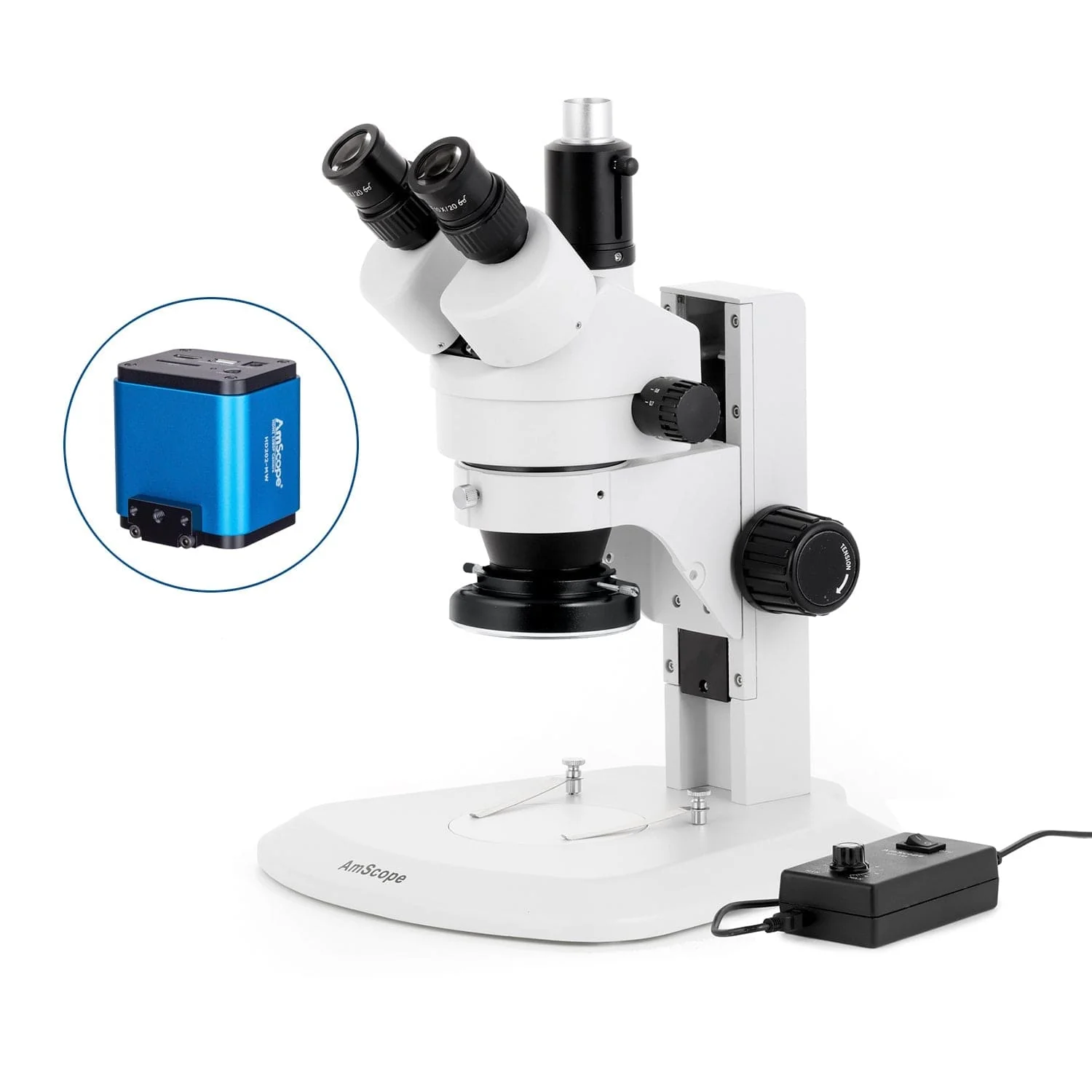 AmScope SM-1 Series Zoom Trinocular Stereo Microscope with 144 LED Ring Light and HDMI Camera on Track Stand - Image 5