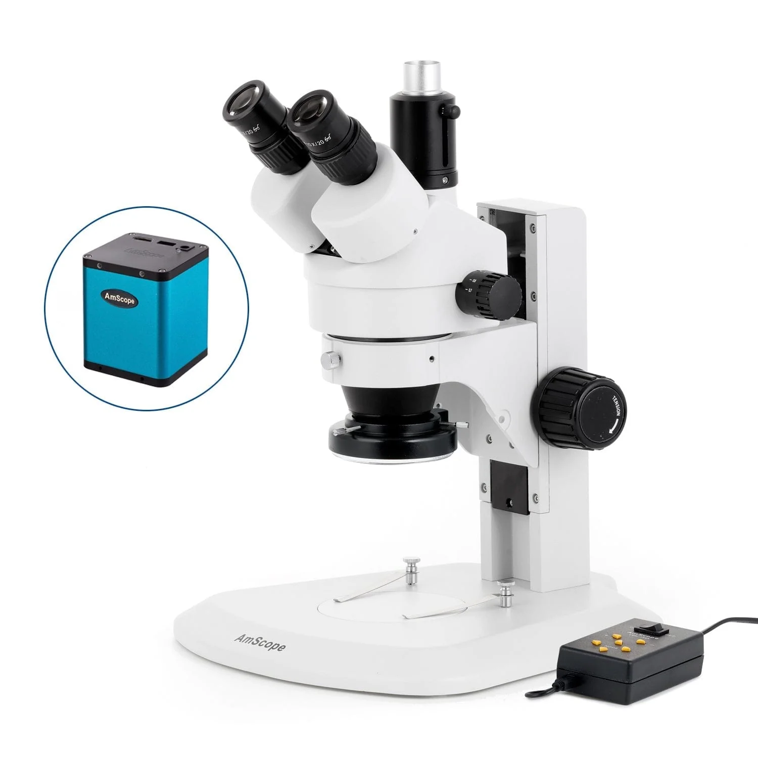 AmScope SM-1 Series Zoom Trinocular Stereo Microscope with Multi-Zone 144 LED and Auto Focus Camera on Track Stand - Image 3