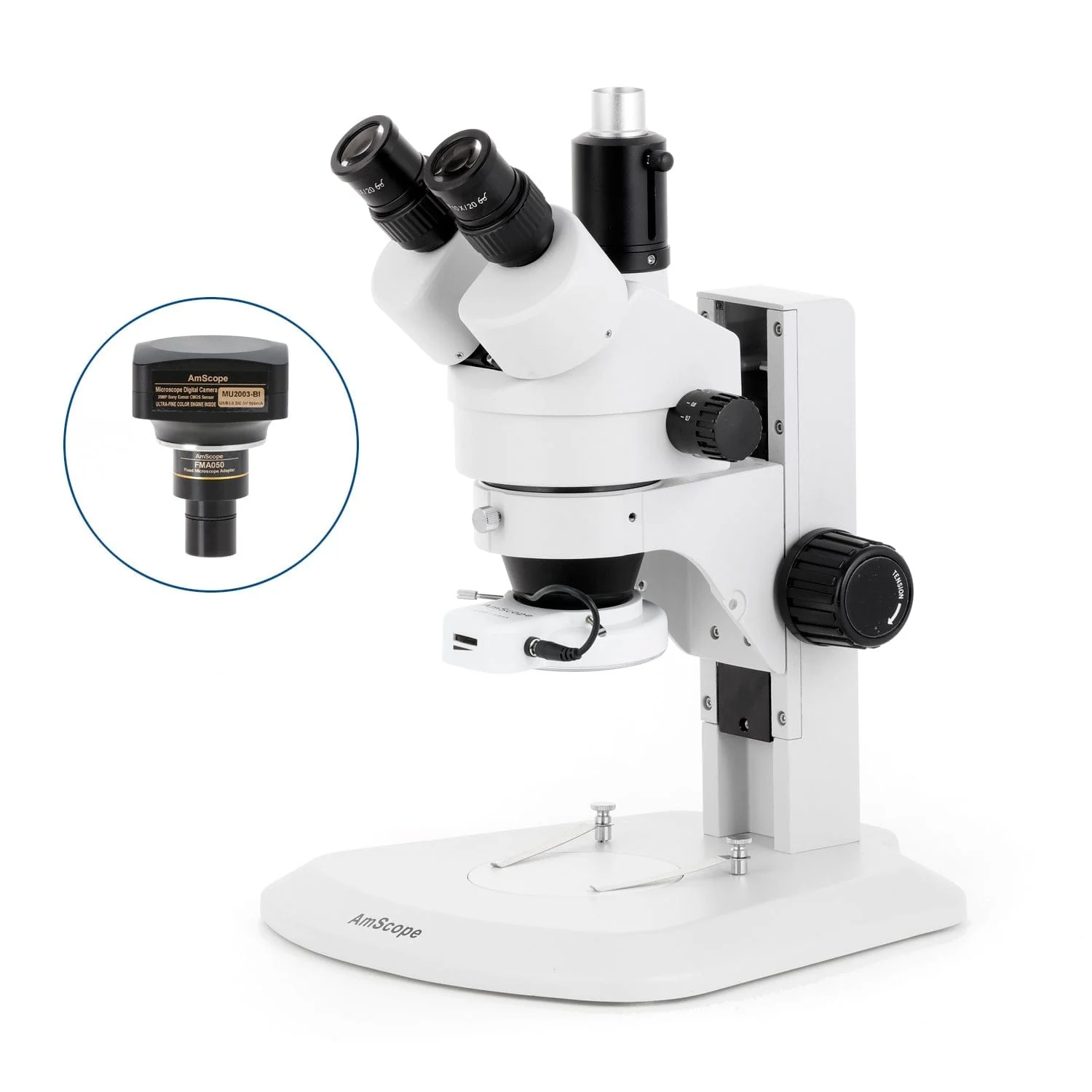 AmScope SM-1 Series Zoom Trinocular Stereo Microscope with 144 LED Compact Ring Light and Optional Digital Camera on Track Stand - Image 6