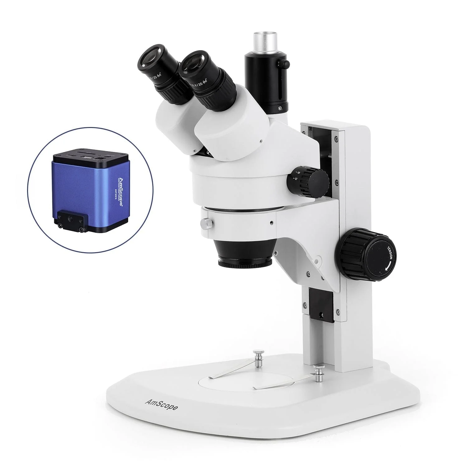 AmScope SM-1 Series Zoom Trinocular Stereo Microscope with 56 LED Compact Ring Light and Auto Focus Camera on Track Stand - Image 5