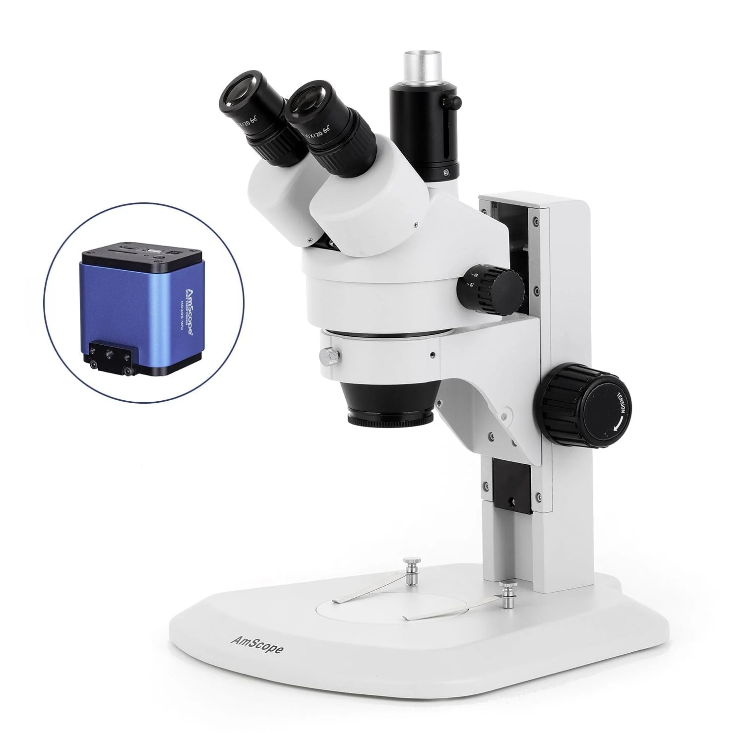 AmScope SM-1 Series Zoom Trinocular Stereo Microscope with 56 LED Compact Ring Light and HDMI Camera on Track Stand - Image 7