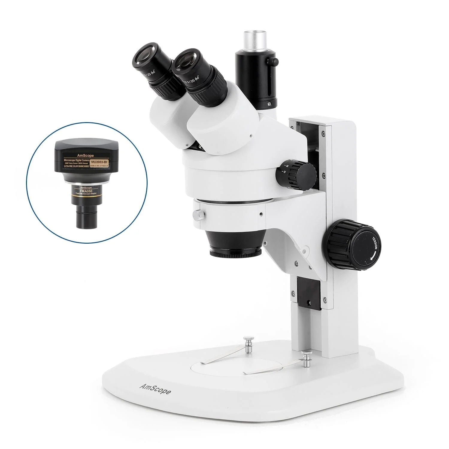 AmScope SM-1 Series Zoom Trinocular Stereo Microscope with Optional Digital Camera on Track Stand - Image 6