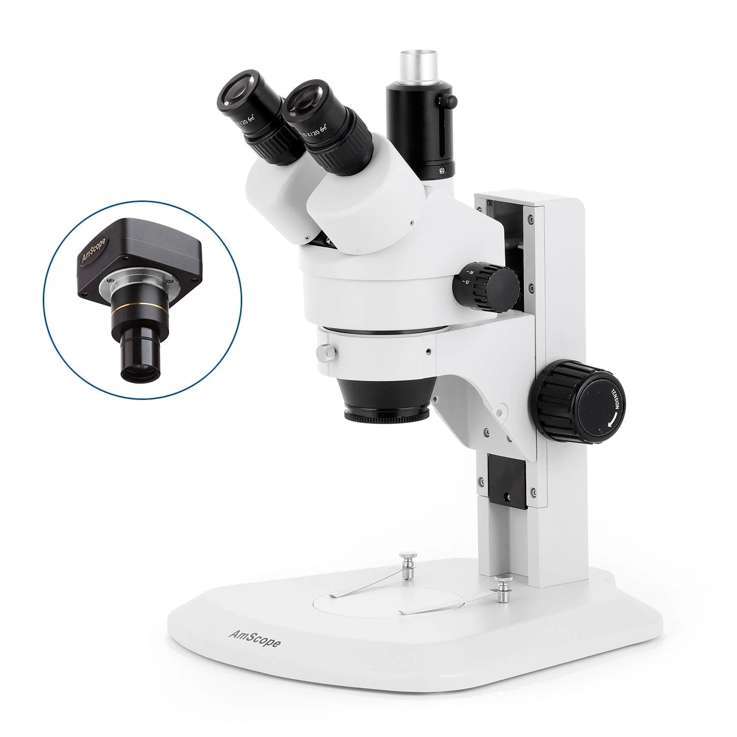 AmScope SM-1 Series Zoom Trinocular Stereo Microscope with 64 LED Compact Ring Light and Optional Digital Camera on Track Stand - Image 2