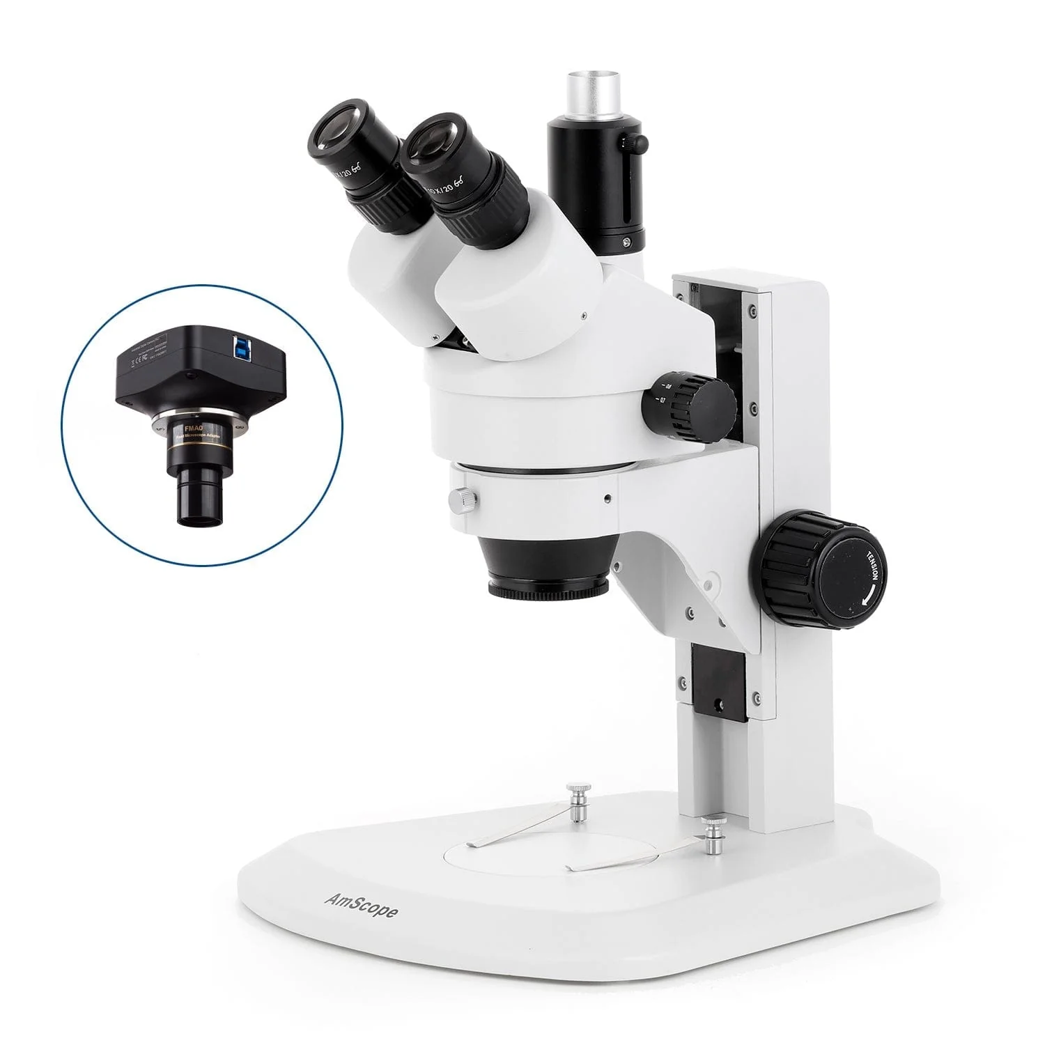 AmScope SM-1 Series Zoom Trinocular Stereo Microscope with 64 LED Compact Ring Light and Optional Digital Camera on Track Stand - Image 4