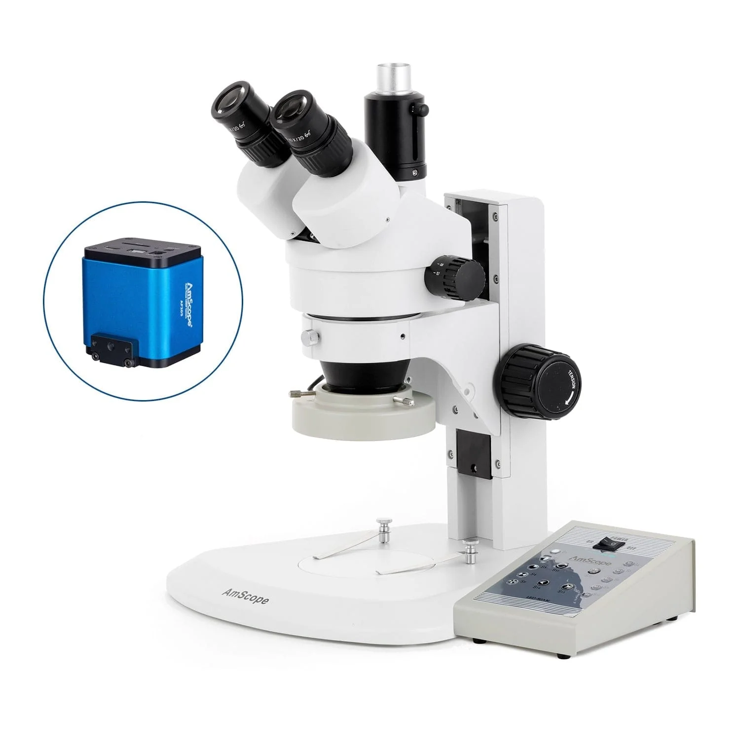AmScope SM-1 Series Zoom Trinocular Stereo Microscope with 80 LED Direction Variable Ring Light and Auto Focus Camera on Track Stand - Image 7