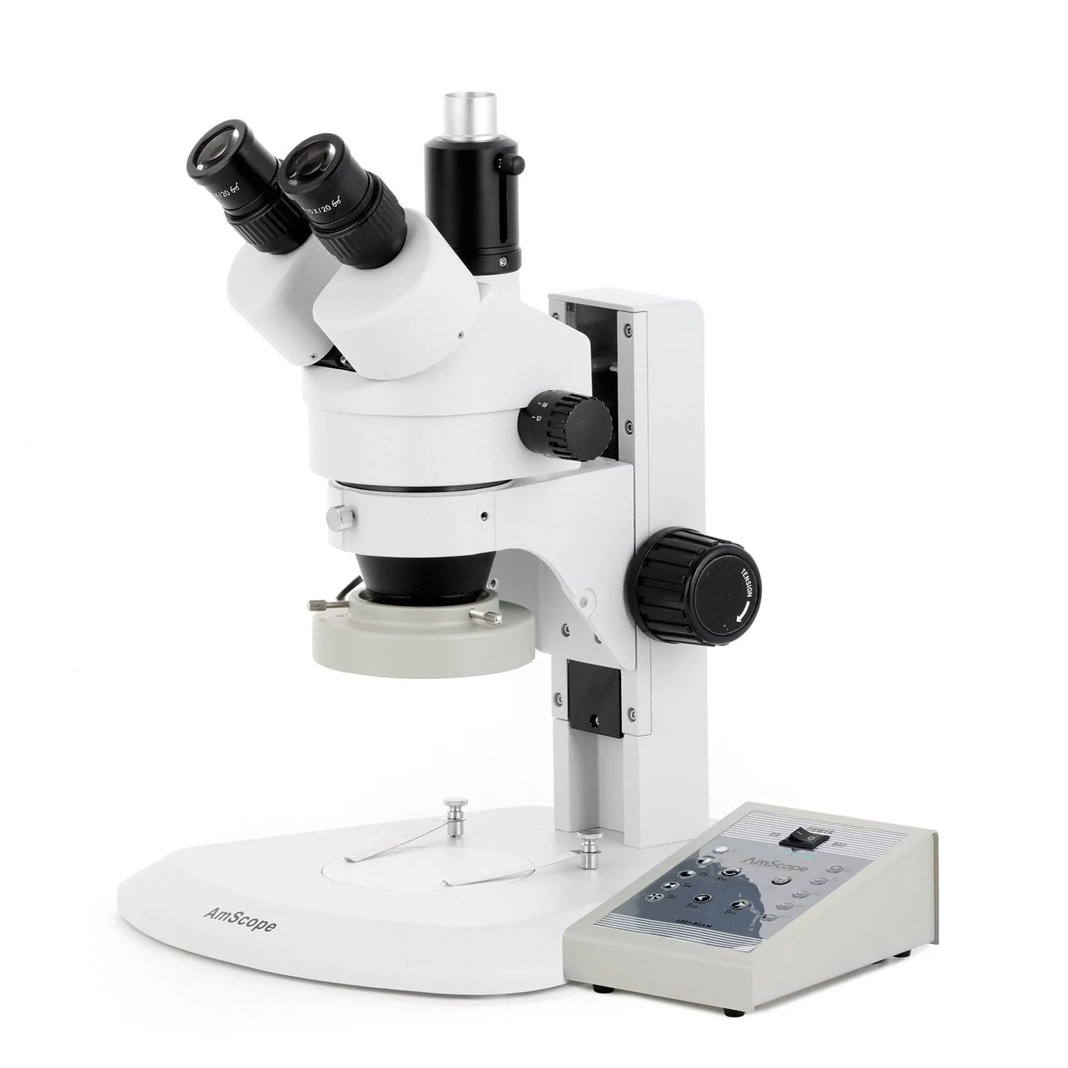 AmScope SM-1 Series Zoom Trinocular Stereo Microscope with 80 LED Direction Variable Ring Light and HDMI Camera on Track Stand - Image 2