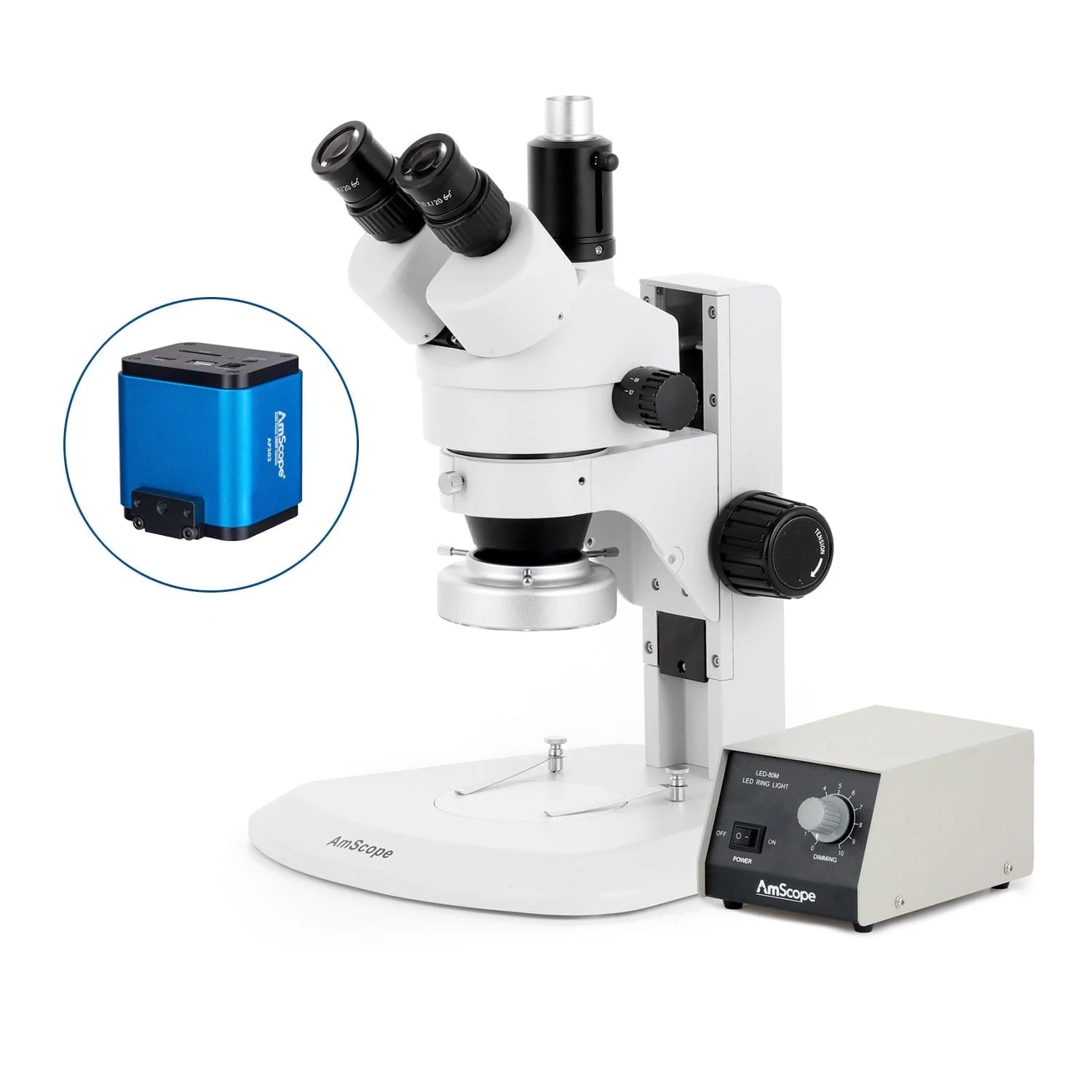 AmScope SM-1 Series Zoom Trinocular Stereo Microscope with Heavy Duty 80 LED Ring Light and Auto Focus Camera on Track Stand - Image 5