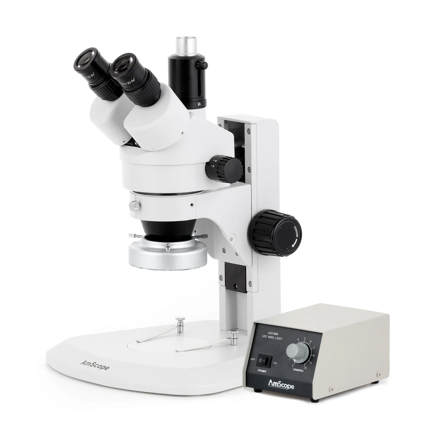 AmScope SM-1 Series Zoom Trinocular Stereo Microscope with Heavy Duty 80 LED Ring Light and HDMI Camera on Track Stand - Image 2