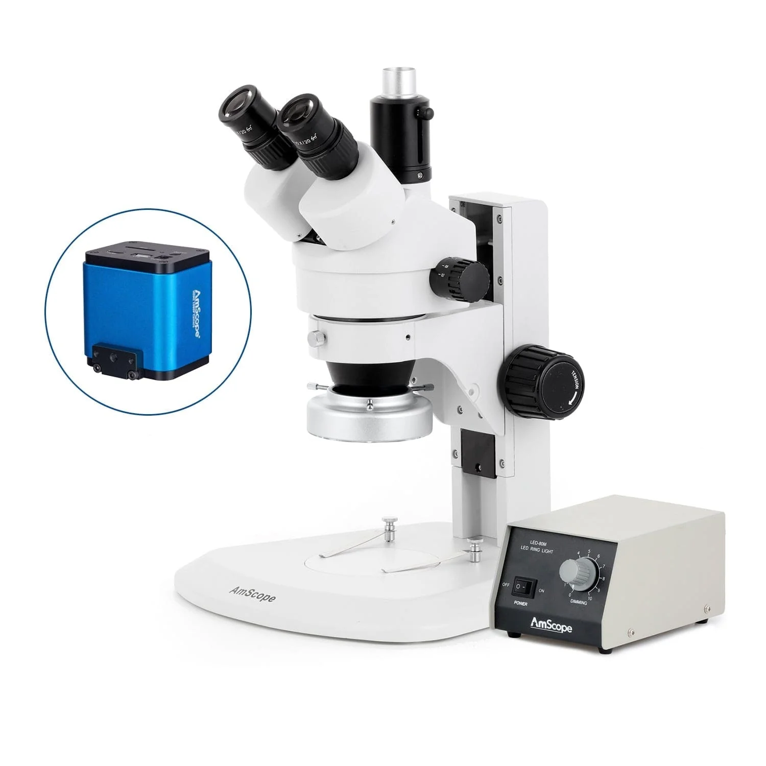 AmScope SM-1 Series Zoom Trinocular Stereo Microscope with Heavy Duty 80 LED Ring Light and HDMI Camera on Track Stand - Image 3