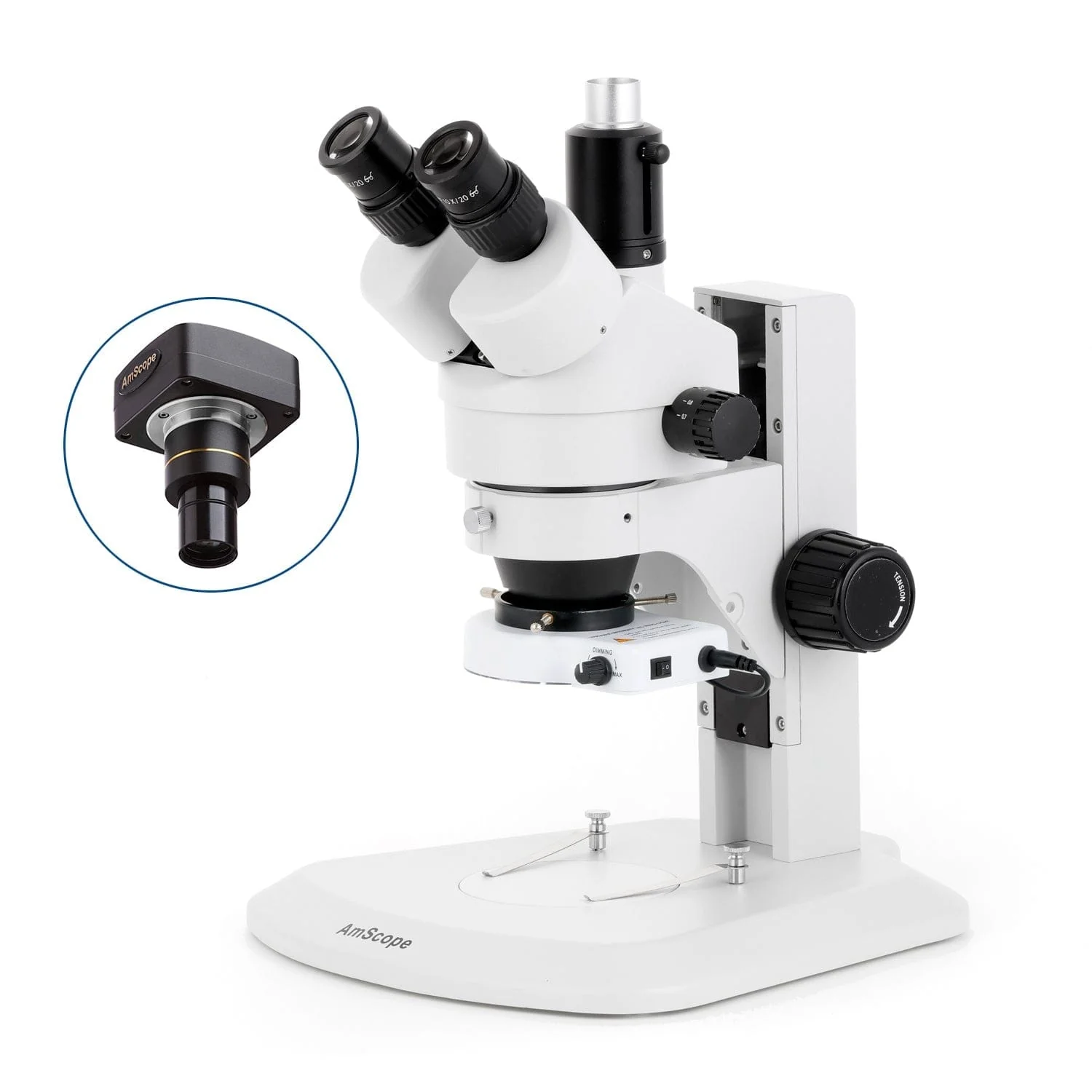 AmScope SM-1 Series Zoom Trinocular Stereo Microscope with 80 LED Compact Ring Light and Optional Digital Camera on Track Stand - Image 2