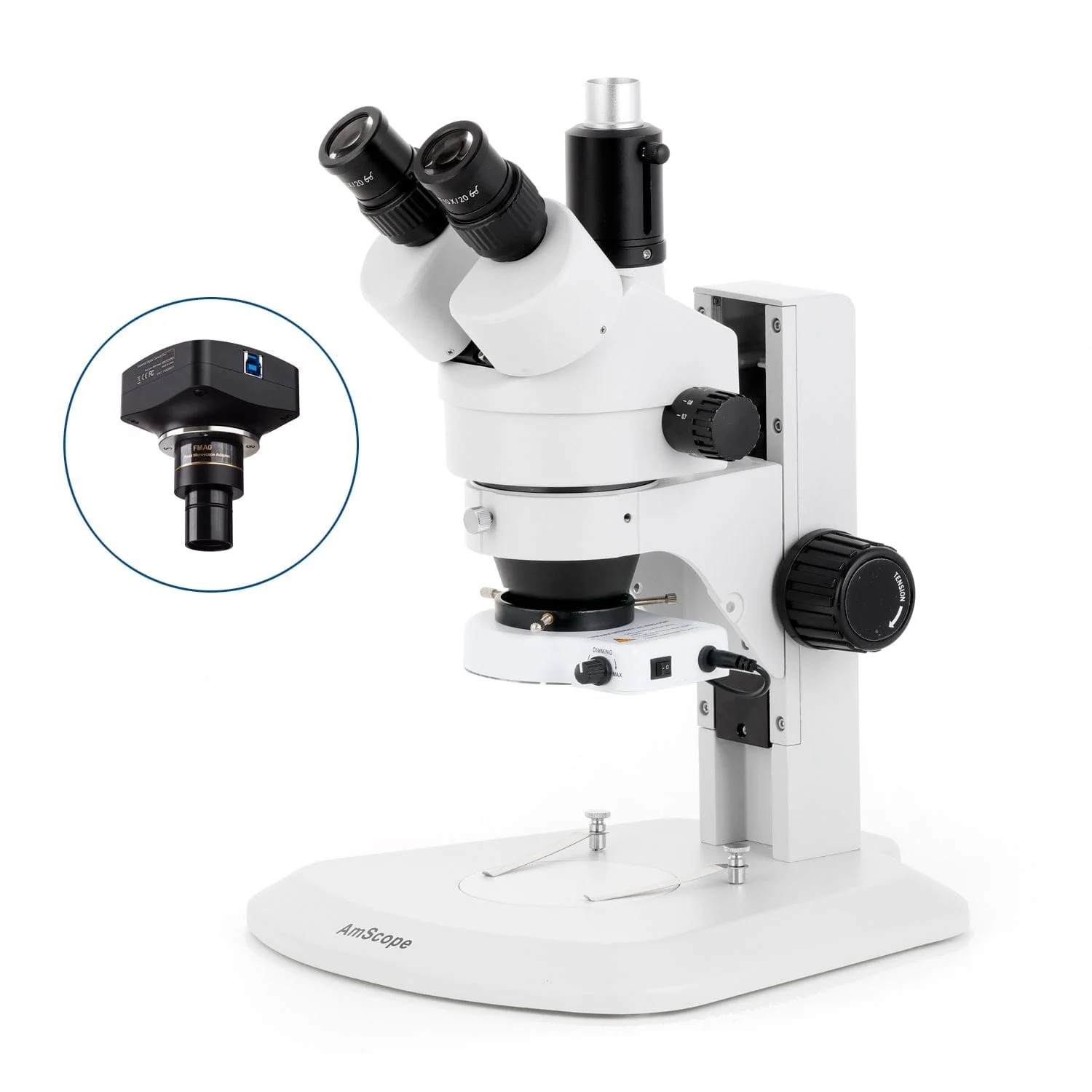 AmScope SM-1 Series Zoom Trinocular Stereo Microscope with 80 LED Compact Ring Light and Optional Digital Camera on Track Stand - Image 4