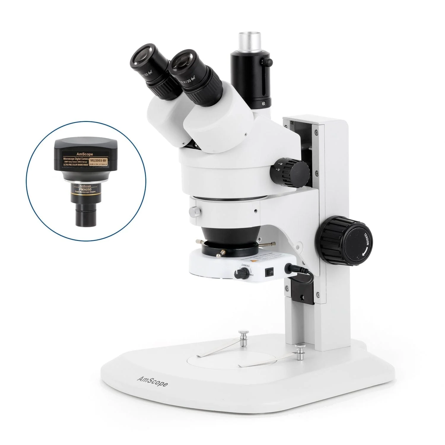 AmScope SM-1 Series Zoom Trinocular Stereo Microscope with 80 LED Compact Ring Light and Optional Digital Camera on Track Stand - Image 6