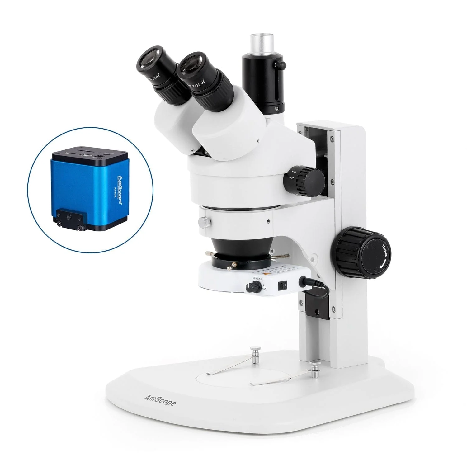 AmScope SM-1 Series Zoom Trinocular Stereo Microscope with 80 LED Compact Ring Light and Auto Focus Camera on Track Stand - Image 5