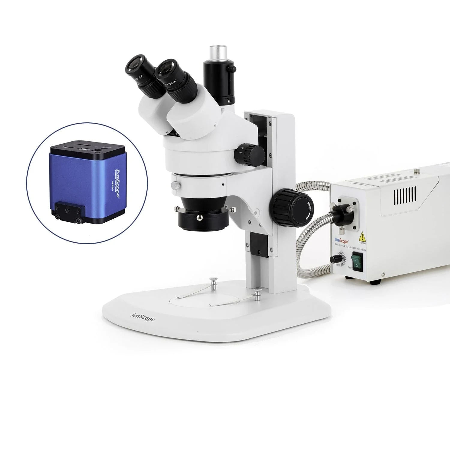 AmScope SM-1 Series Zoom Trinocular Stereo Microscope with 150W Halogen Ring Light and Auto Focus Camera on Track Stand - Image 7