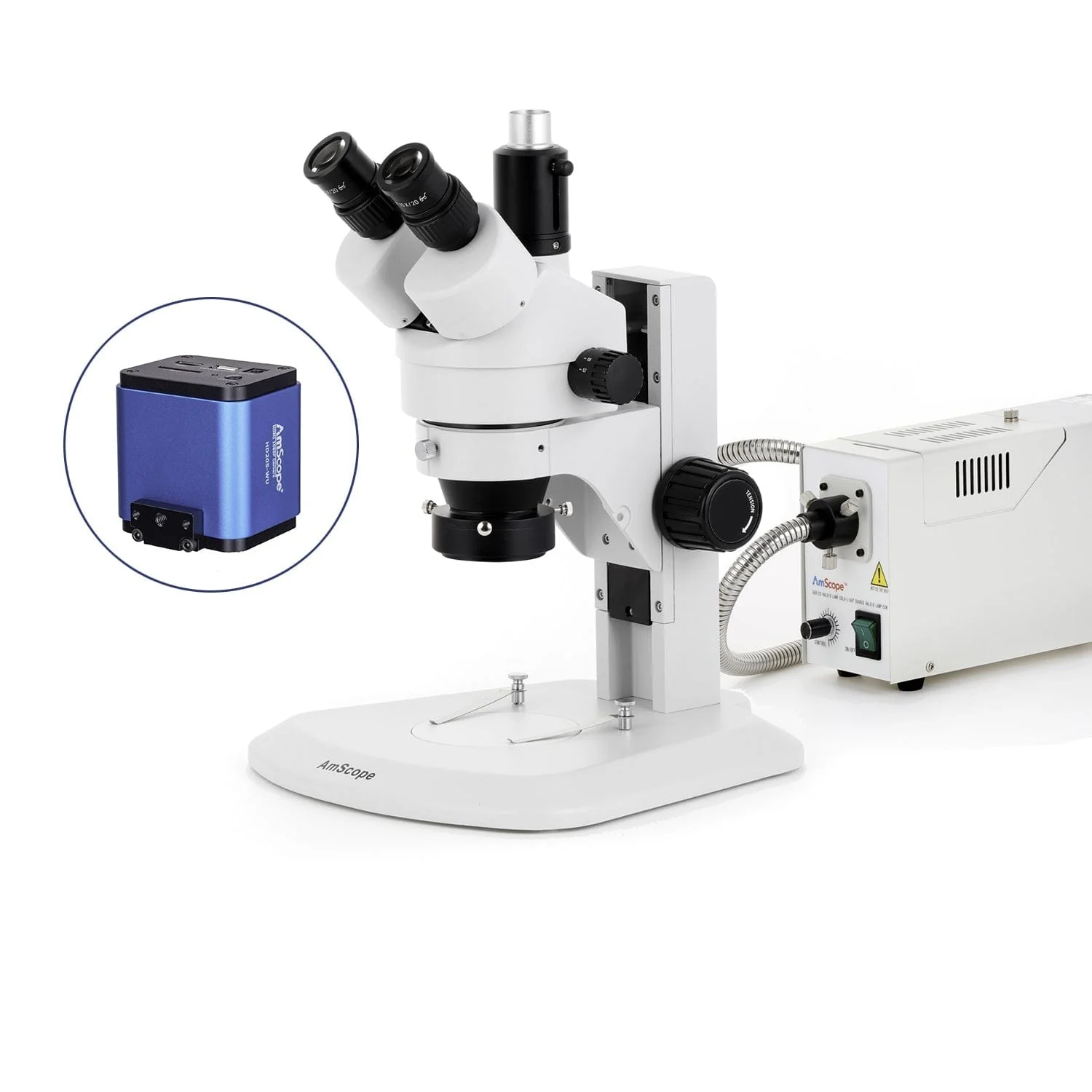 AmScope SM-1 Series Zoom Trinocular Stereo Microscope with 150W Halogen Ring Light and HDMI Camera on Track Stand - Image 7