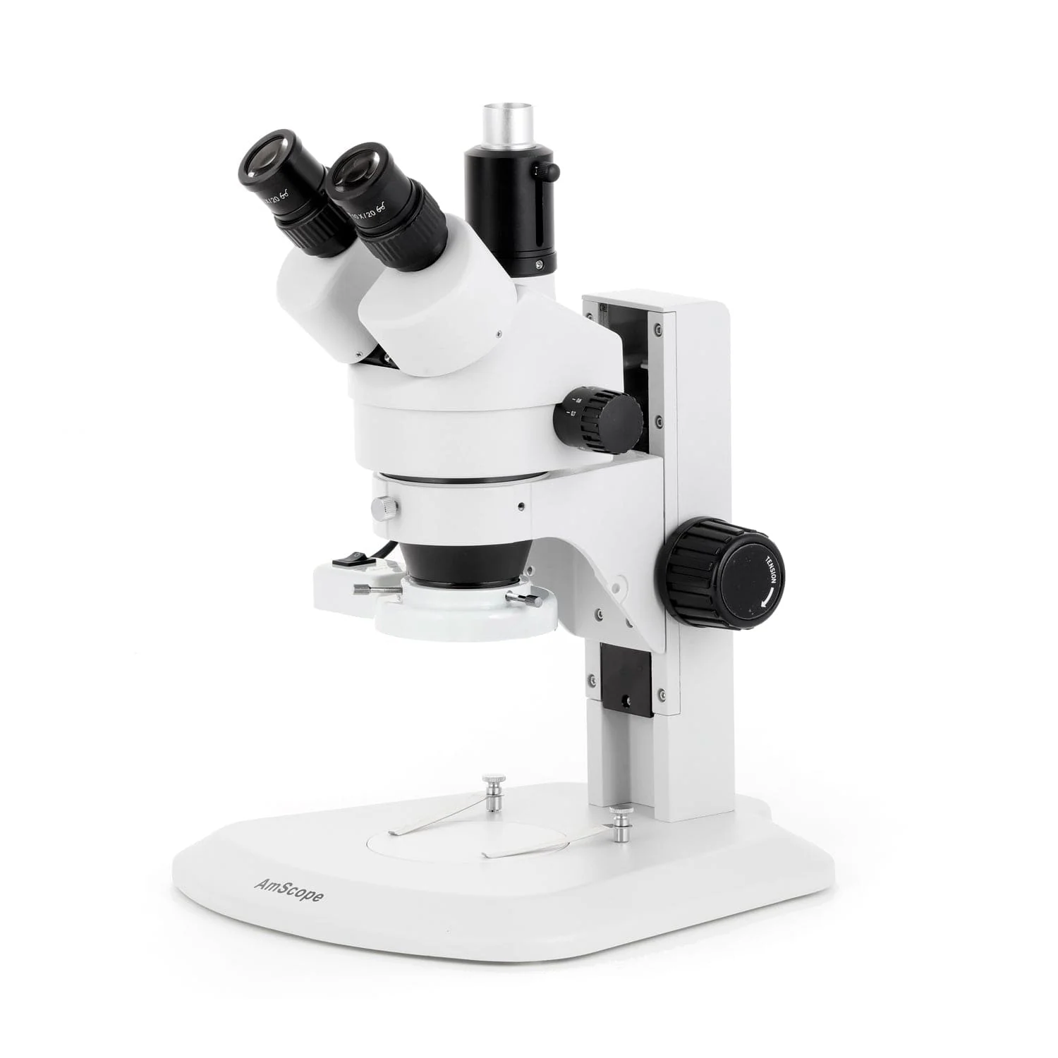 AmScope SM-1 Series Zoom Trinocular Stereo Microscope with 150W Halogen Ring Light and Auto Focus Camera on Track Stand - Image 2